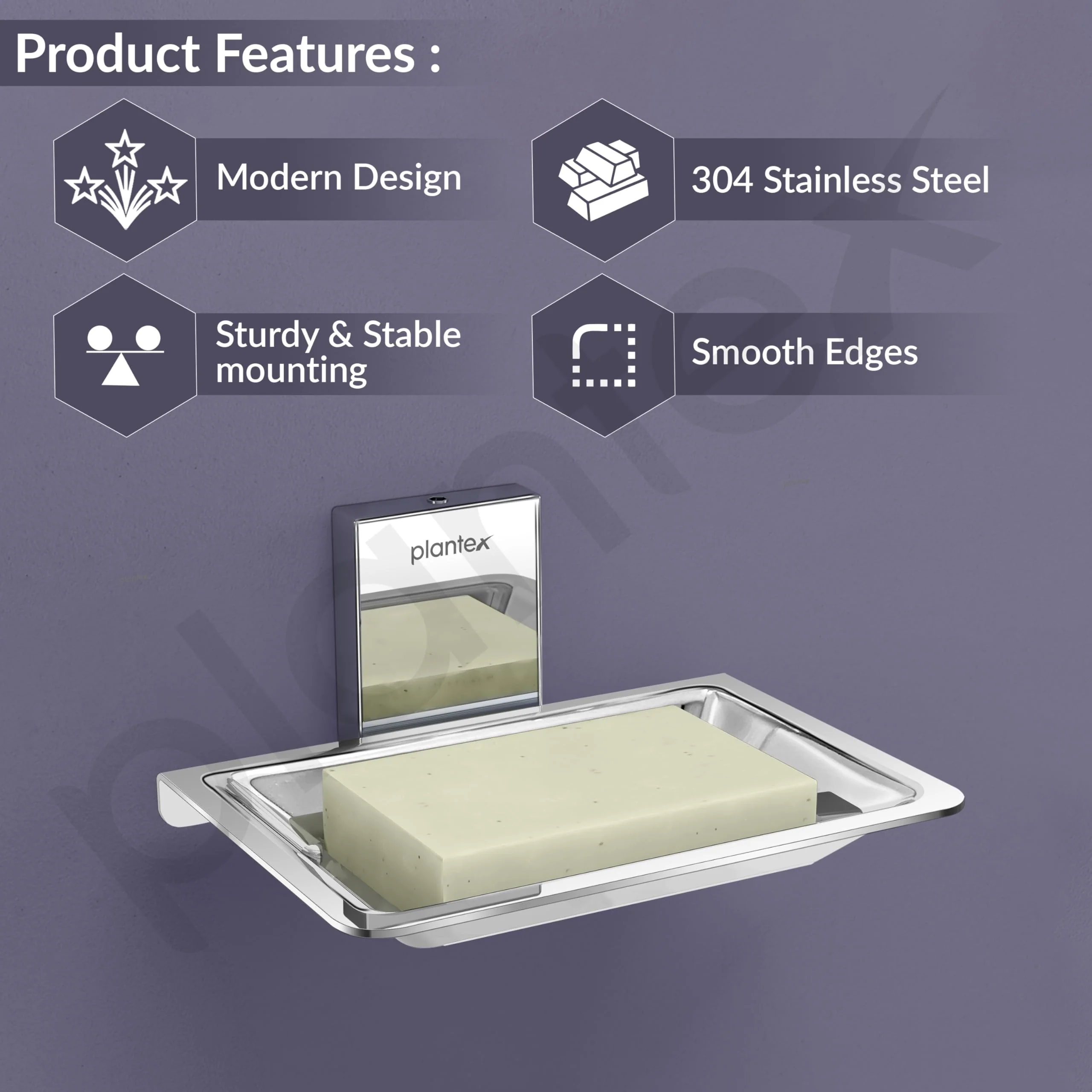 Plantex 304 Grade Stainless Steel Single Soap Dish/Soap Stand/Soap Case/Soap Storage for Bathroom - Crystal (1401-Chrome) - Image 2
