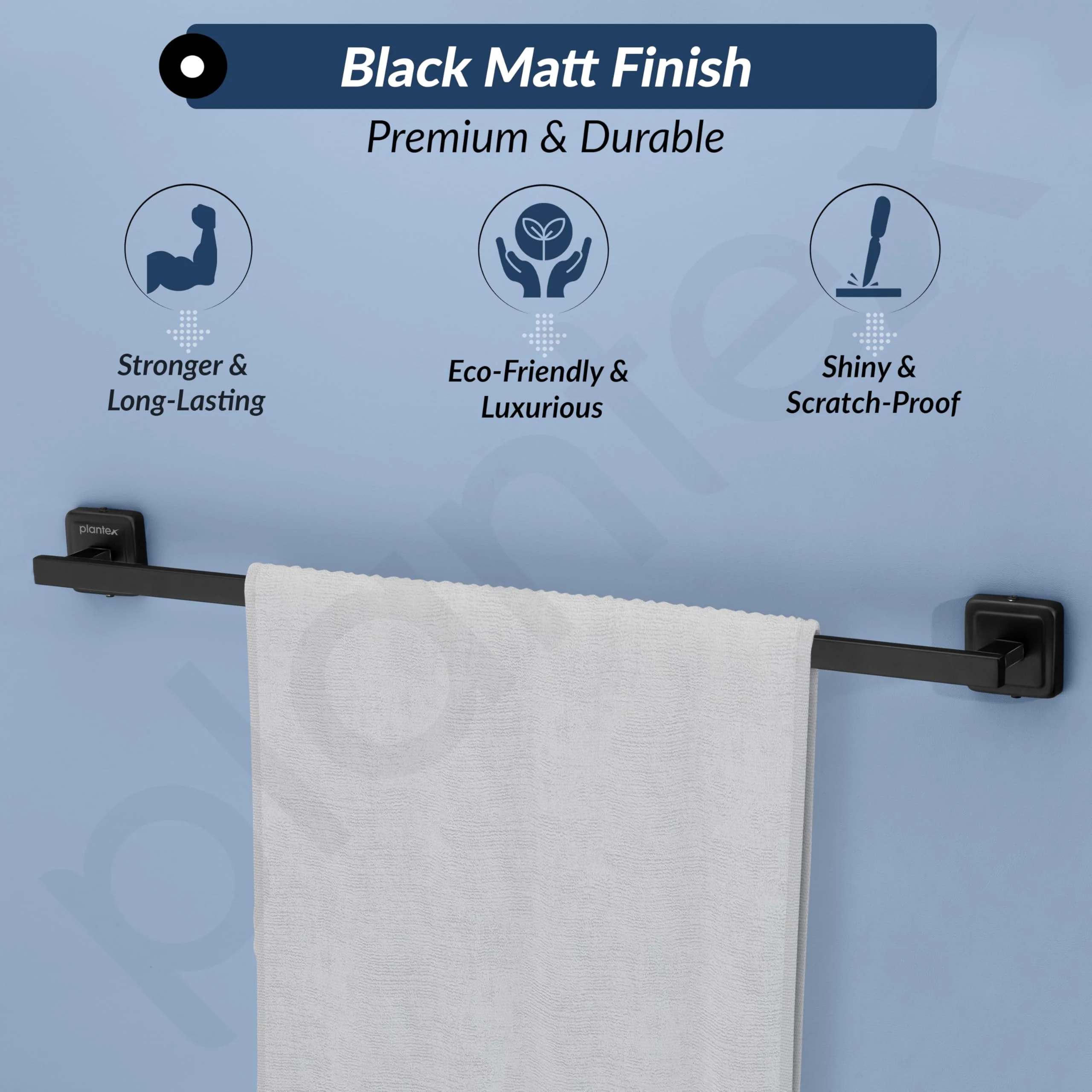Plantex 304 Grade Stainless Steel Single Towel Rod for Bathroom/Towel Holder in Bathroom/Towel Hanger for Wash Basin/Bathroom Accessories (24 Inch - Black) Decan - Image 3