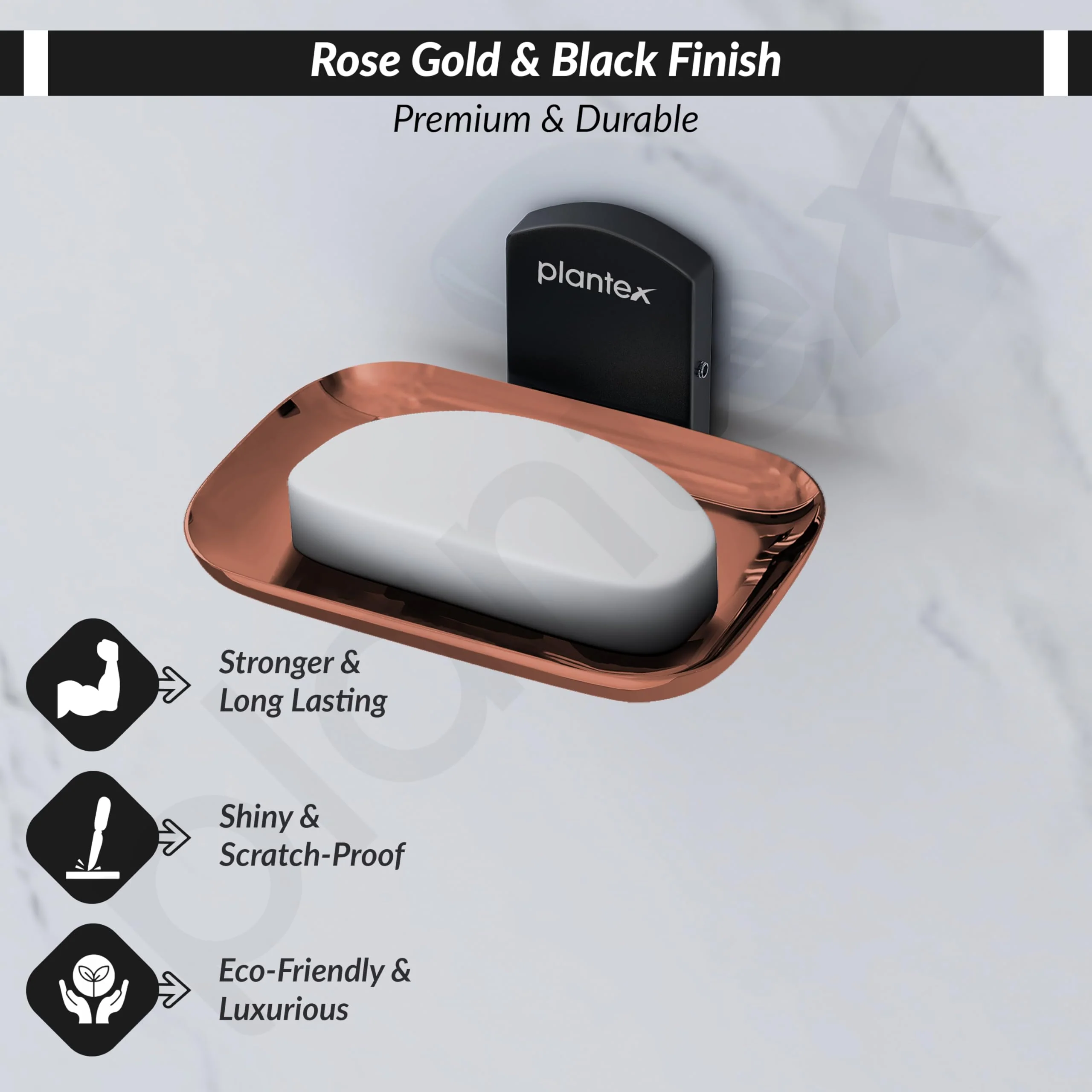 Plantex 304 Grade Stainless Steel soap Dish for Bathroom/Soap Stand for Bathroom/Soap Dish/Bathroom Accessories - Parv (Rose Gold & Black) - Image 3