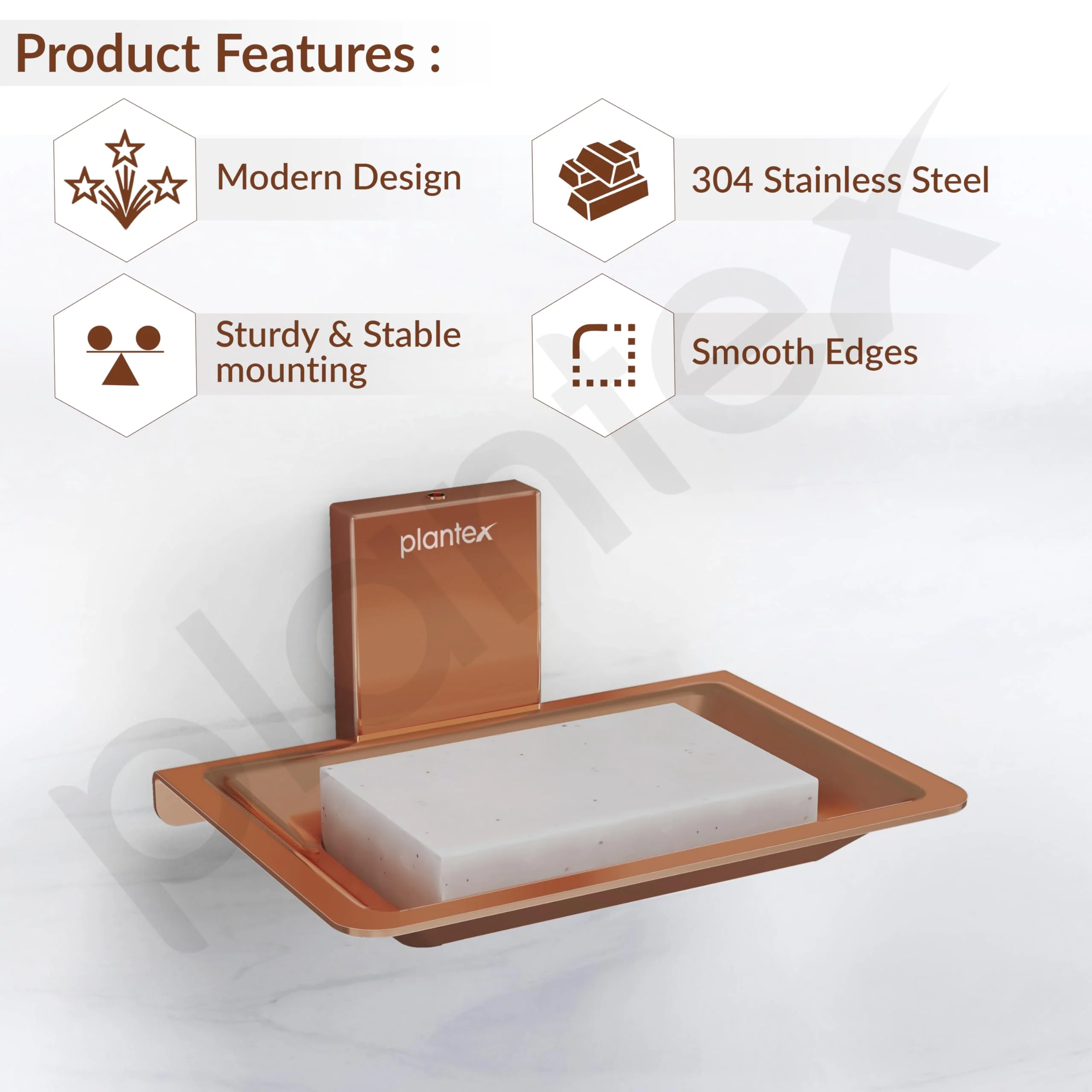 Plantex 304 Grade Stainless Steel Soap Dish/Soap Holder/Soap Stand/Soap Case/Soap Storage for Bathroom/Bathroom Accessories - Crystal (PVD Rose Gold) - Image 2