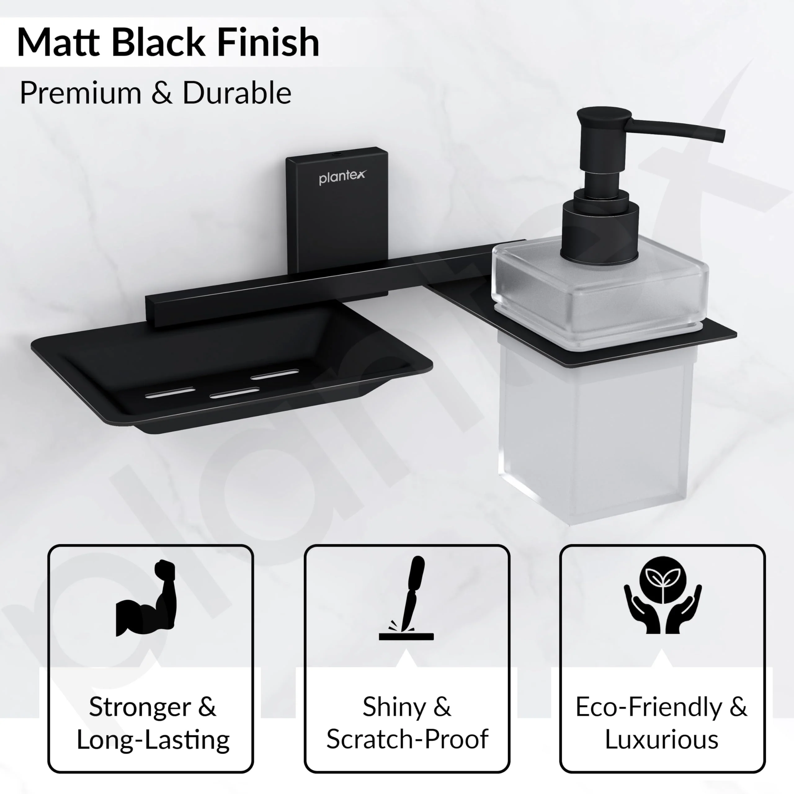 Plantex 304 Grade Stainless Steel Soap Dish with Liquid Dispenser/Soap Stand/Shampoo Dispenser for Bathroom/Bathroom Accessories - Pack of 1 (Crystal, Black) - Image 5