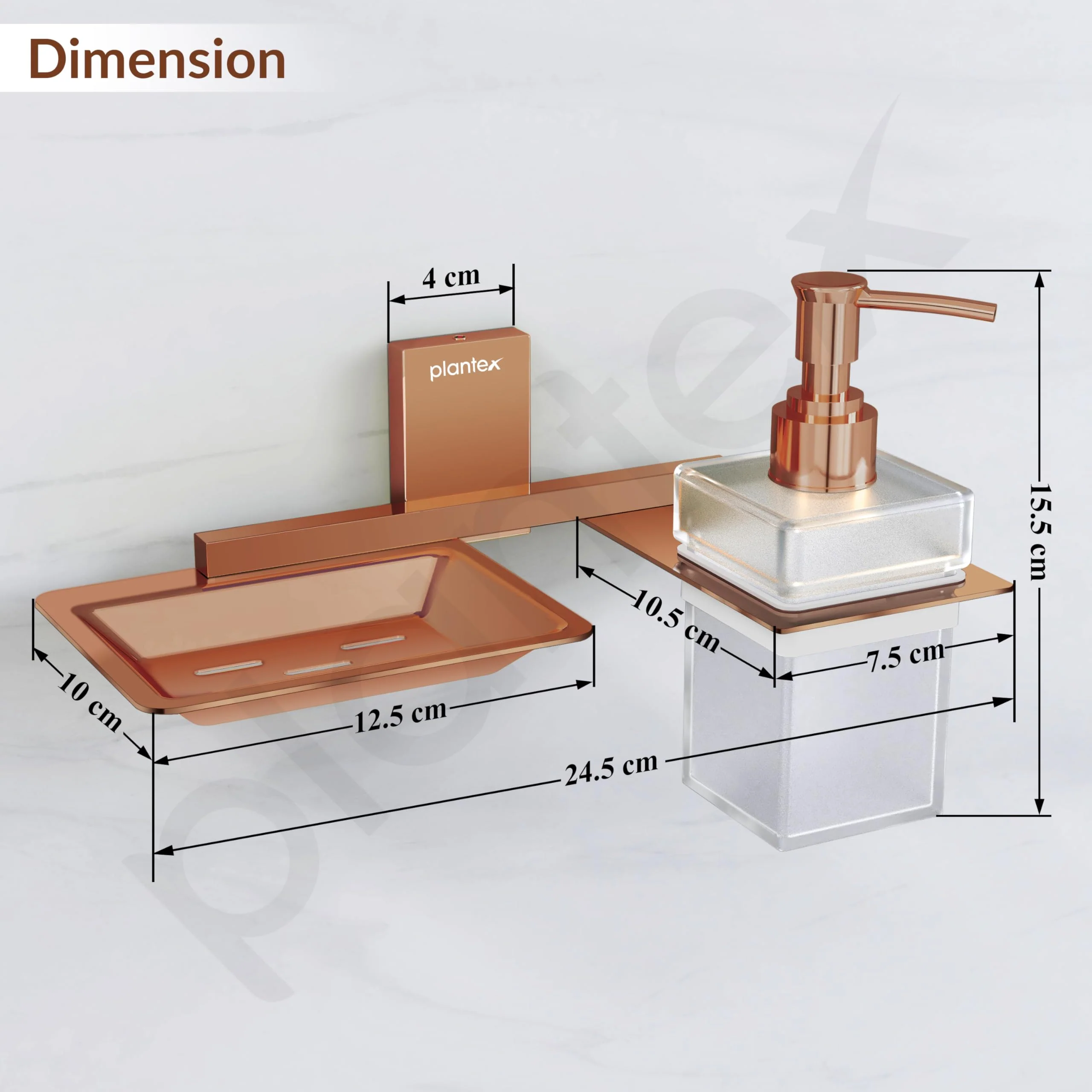 Plantex 304 Grade Stainless Steel Soap Dish with Liquid Dispenser/Soap Stand/Shampoo Dispenser for Bathroom/Bathroom Accessories - Pack of 1 (Crystal, PVD Rose Gold) - Image 3