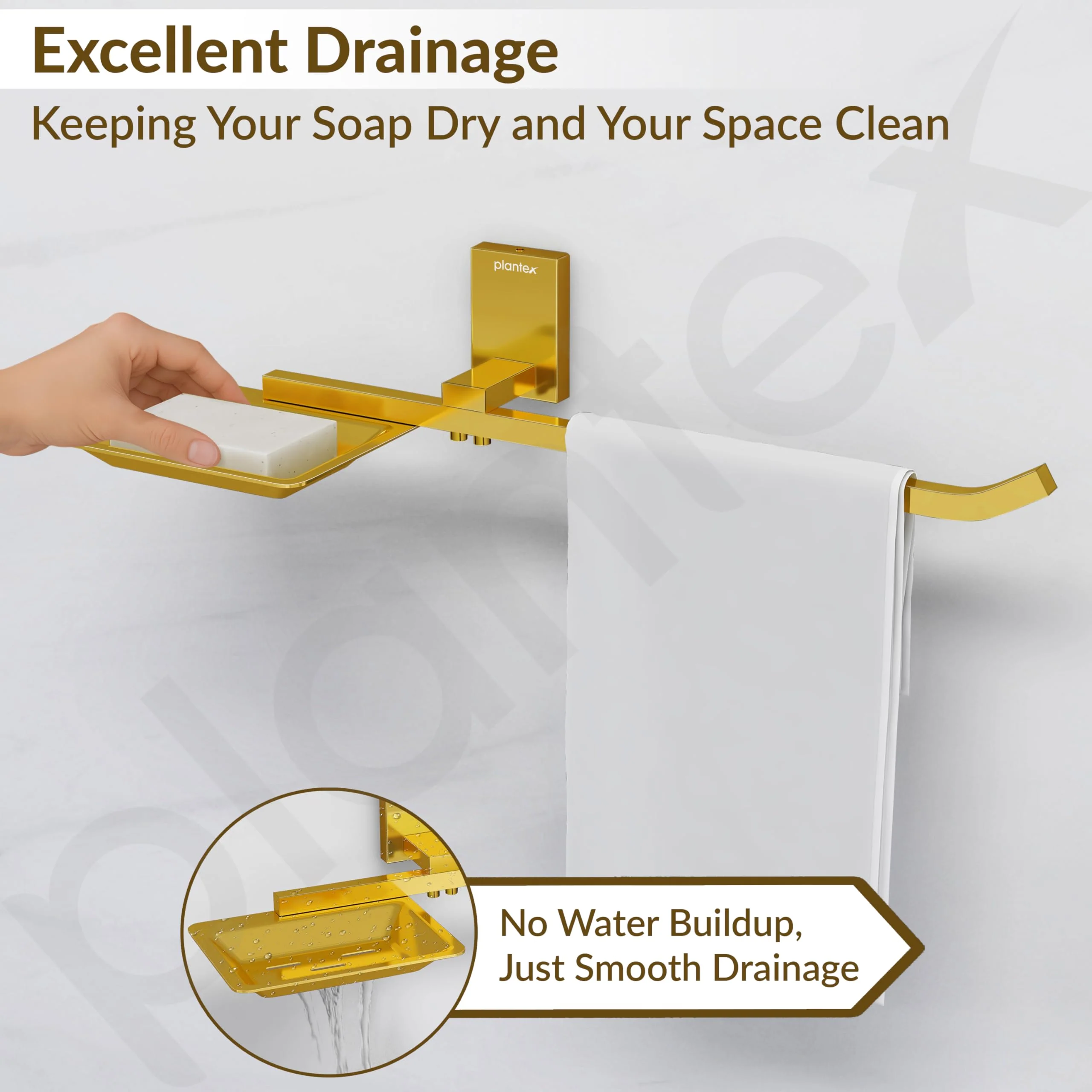 Plantex 304 Grade Stainless Steel Soap Dish with Napkin Ring/Soap Stand/Soap Holder/Napkin Holder/Towel Hanger for Bathroom/Bathroom Accessories - Pack of 1 (Crystal, PVD Gold) - Image 7