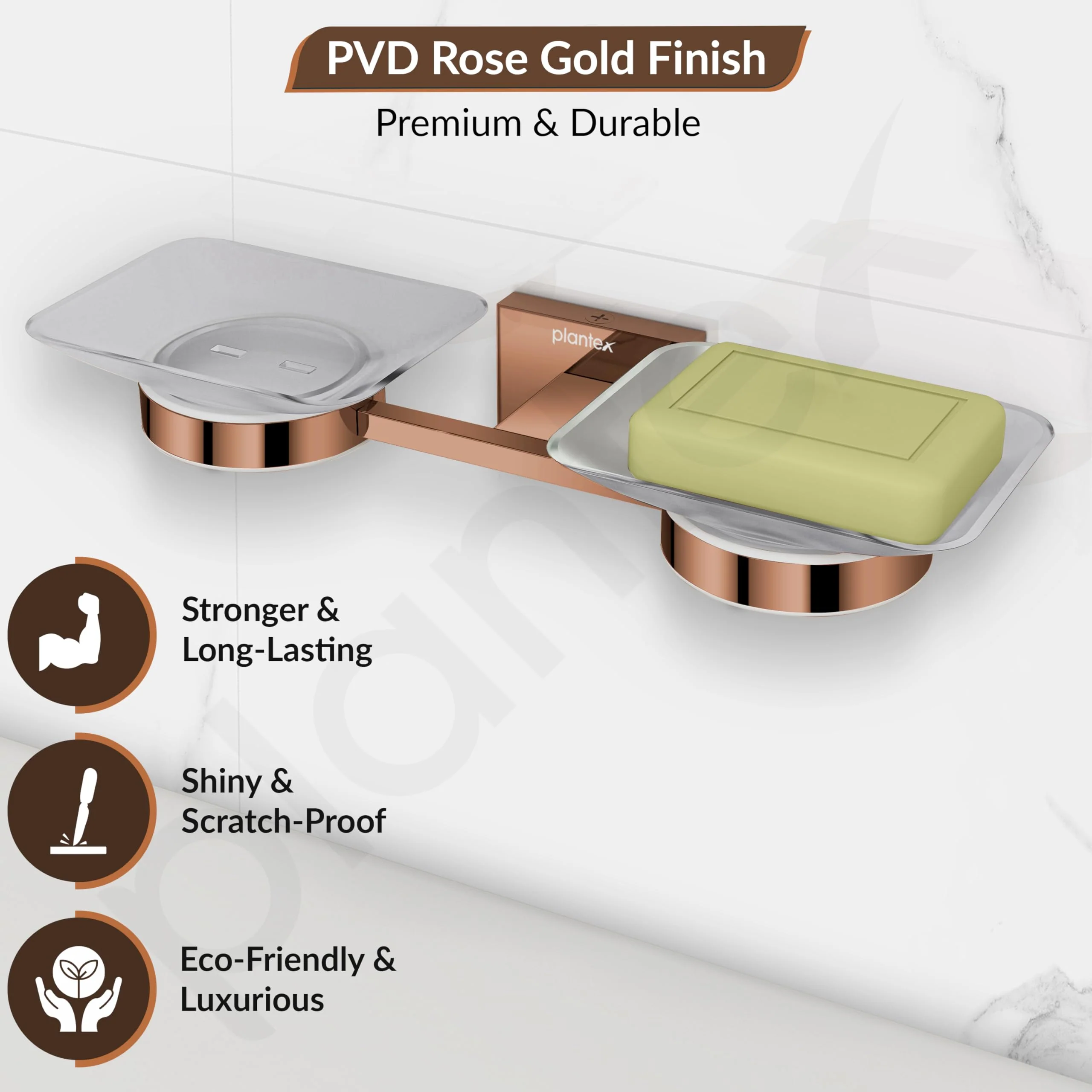 Plantex 304 Grade Stainless Steel Square Dual Soap Dish Holder for Bathroom/Soap Stand/Bathroom Accessories - Benz(Rose Gold) - Image 3