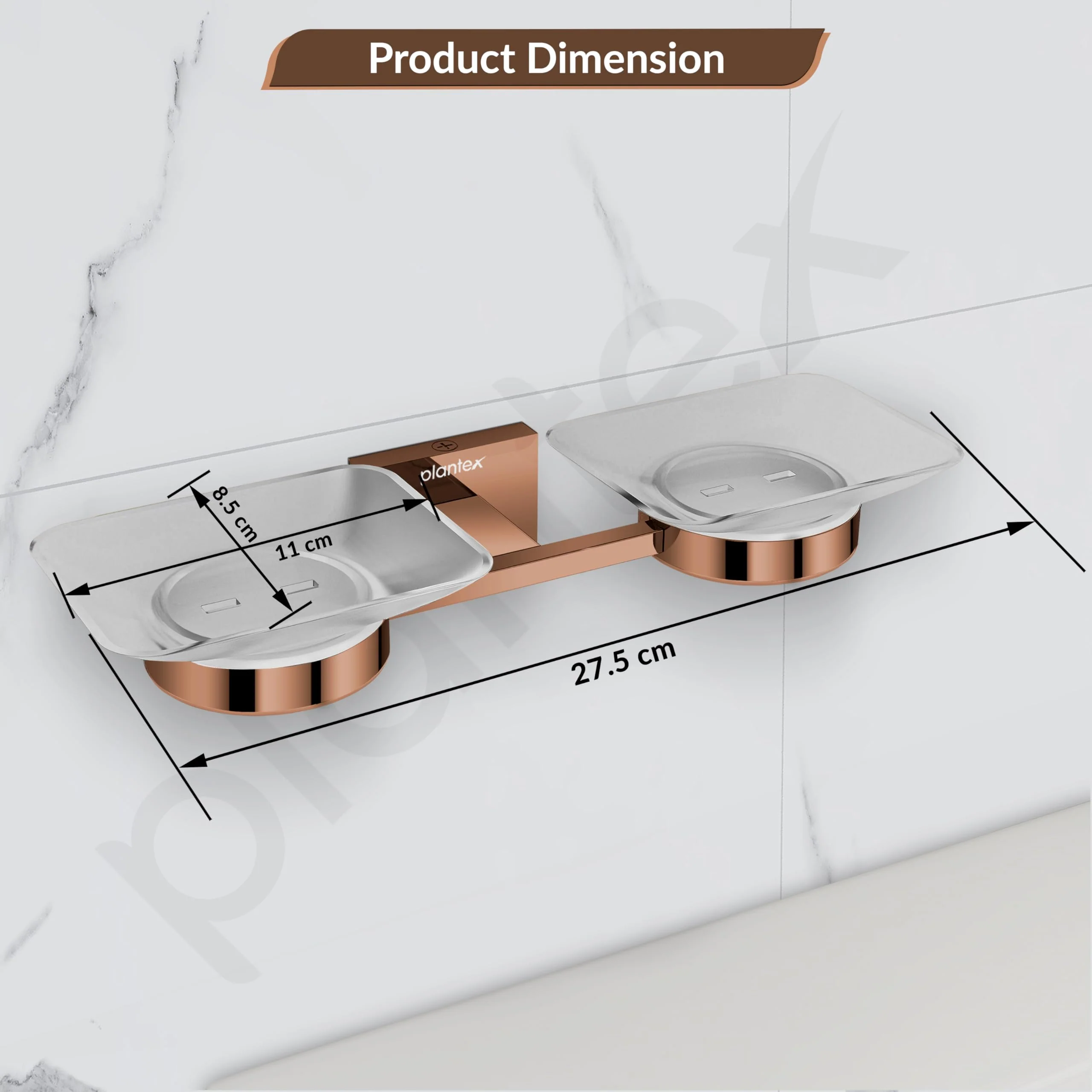 Plantex 304 Grade Stainless Steel Square Dual Soap Dish Holder for Bathroom/Soap Stand/Bathroom Accessories - Benz(Rose Gold) - Image 4