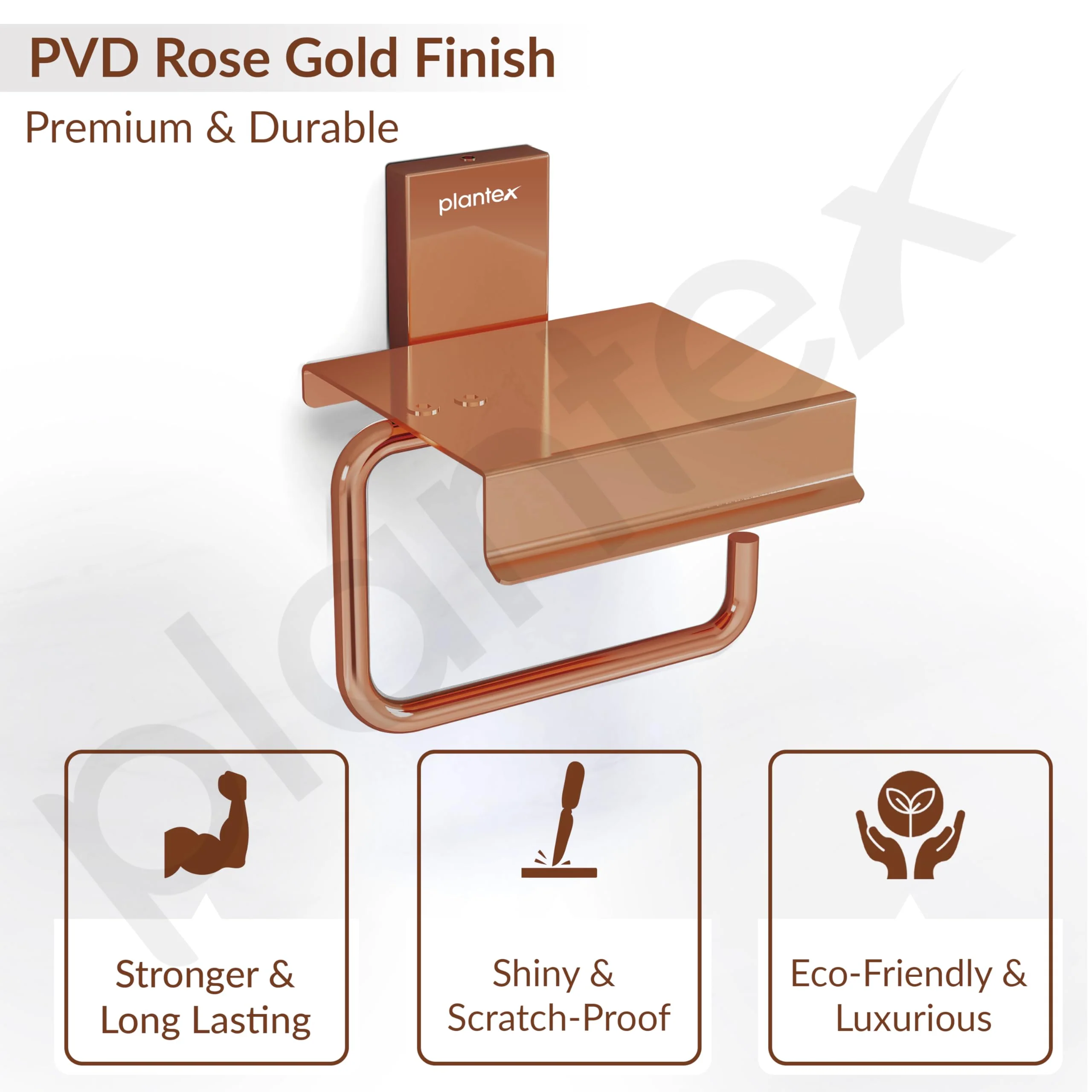 Plantex 304 Grade Stainless Steel Stylish and Durable Toilet Paper Stand/Bathroom Tissue Paper Holder with Mobile Stand/Bathroom Accessories (Crystal,PVD Rose Gold) - Image 5