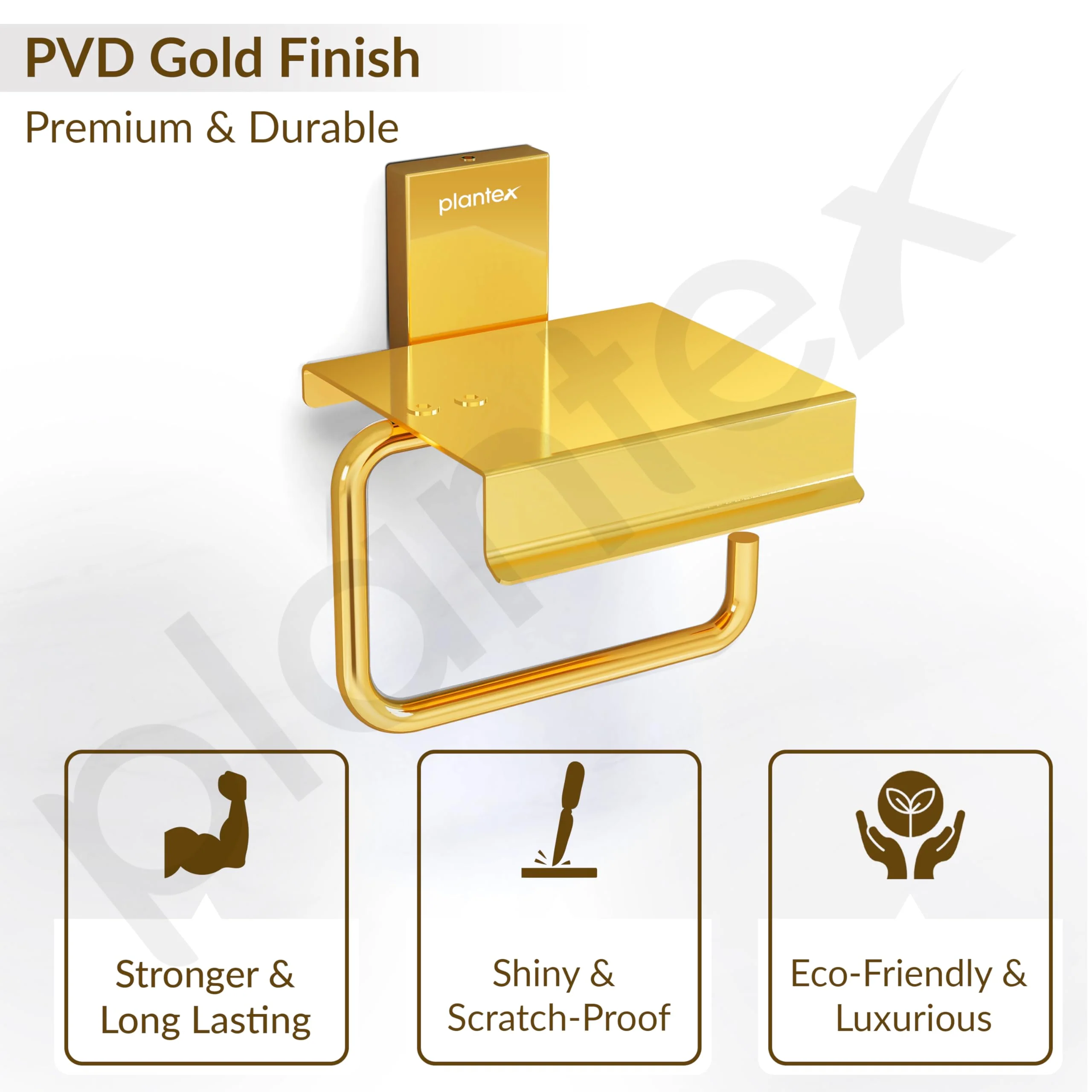 Plantex 304 Grade Stainless Steel Tissue Paper Roll Holder/Toilet Tissue Holder with Mobile Stand/Bathroom Accessories (Crystal, PVD Gold) - Image 5