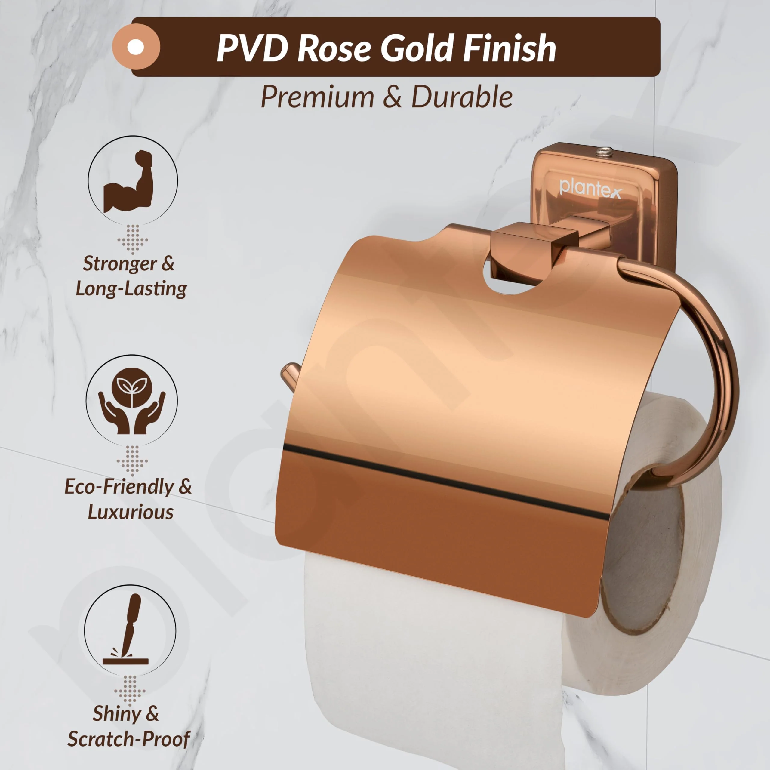 Plantex 304 Grade Stainless Steel Toilet Paper Holder/Stand for Toilet Paper Roll/Tissue Paper Holder - Decan (Rose Gold) - Image 3
