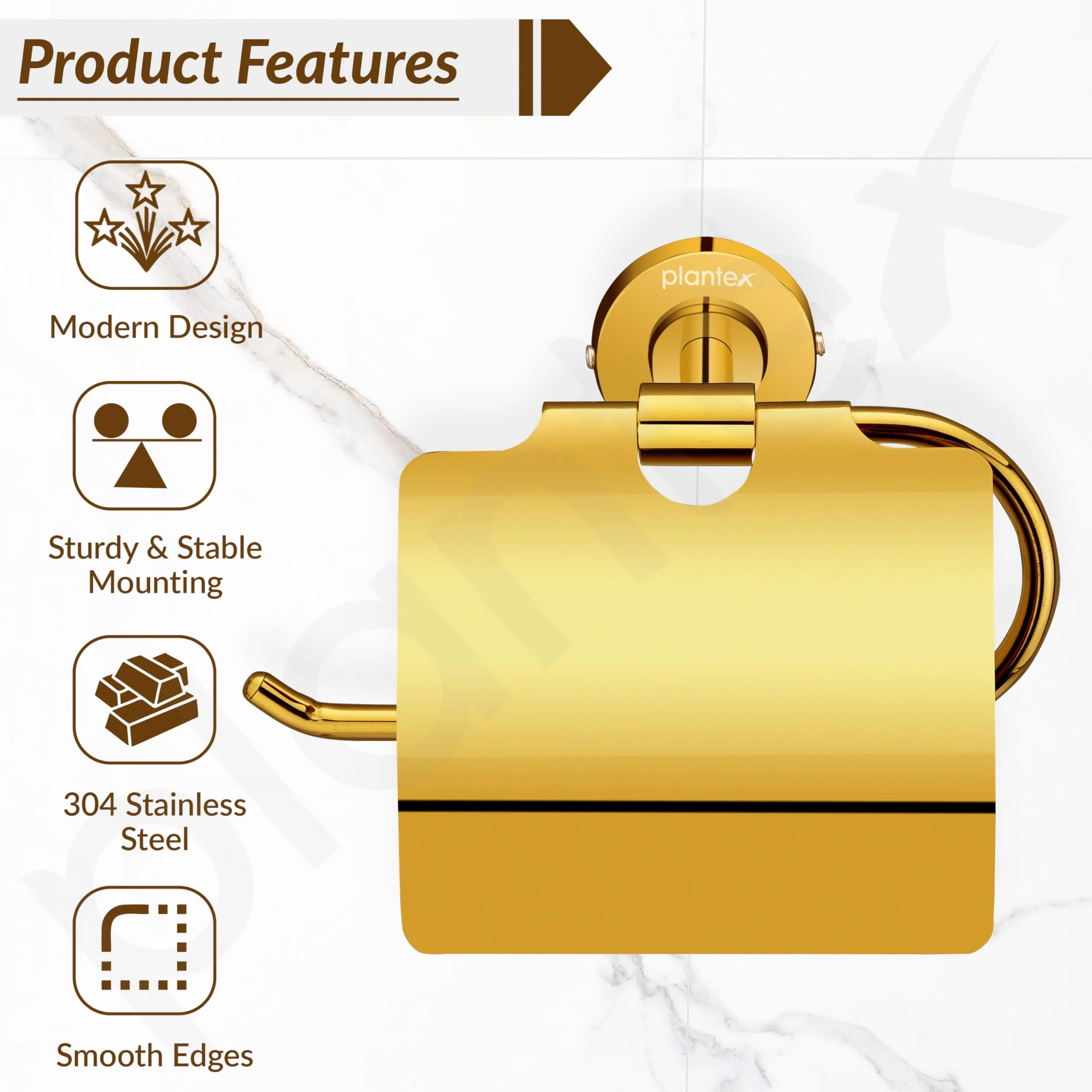 Plantex 304 Grade Stainless Steel Toilet Paper Roll Holder/Tissue Paper Holder/Bathroom Tissue Holder/Bathroom Accessories - Daizy (Golden) - Image 2