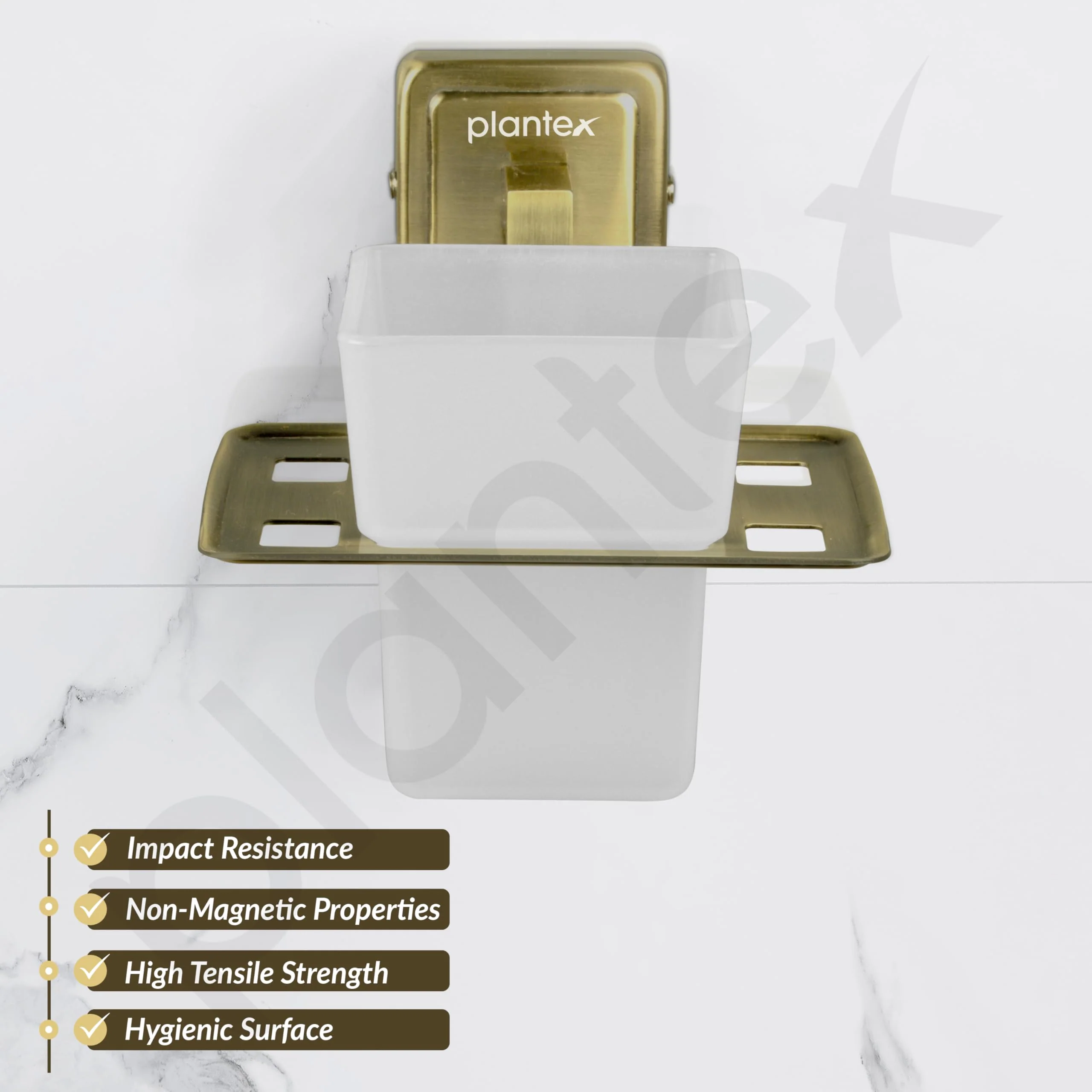 Plantex 304 Grade Stainless Steel Toothbrush Holder/Stand/Toothpaste Stand/Tumbler Holder for Bathroom - Decan (Brass Antique) - Image 2