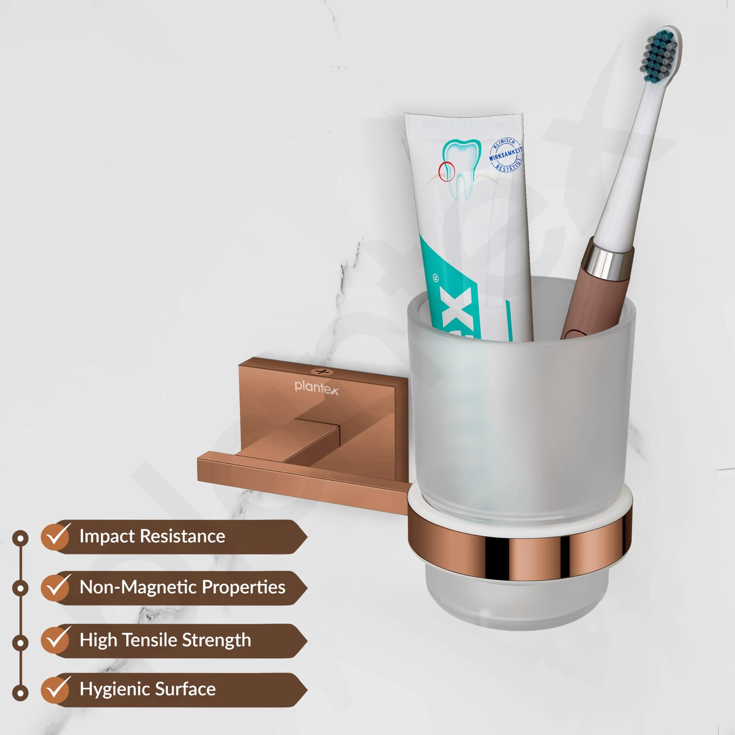 Plantex 304 Grade Stainless Steel Toothbrush/Paste and Tumbler Holder for Bathroom and Wash Basin/Bathroom Accessories - Benz (Rose Gold) - Image 2