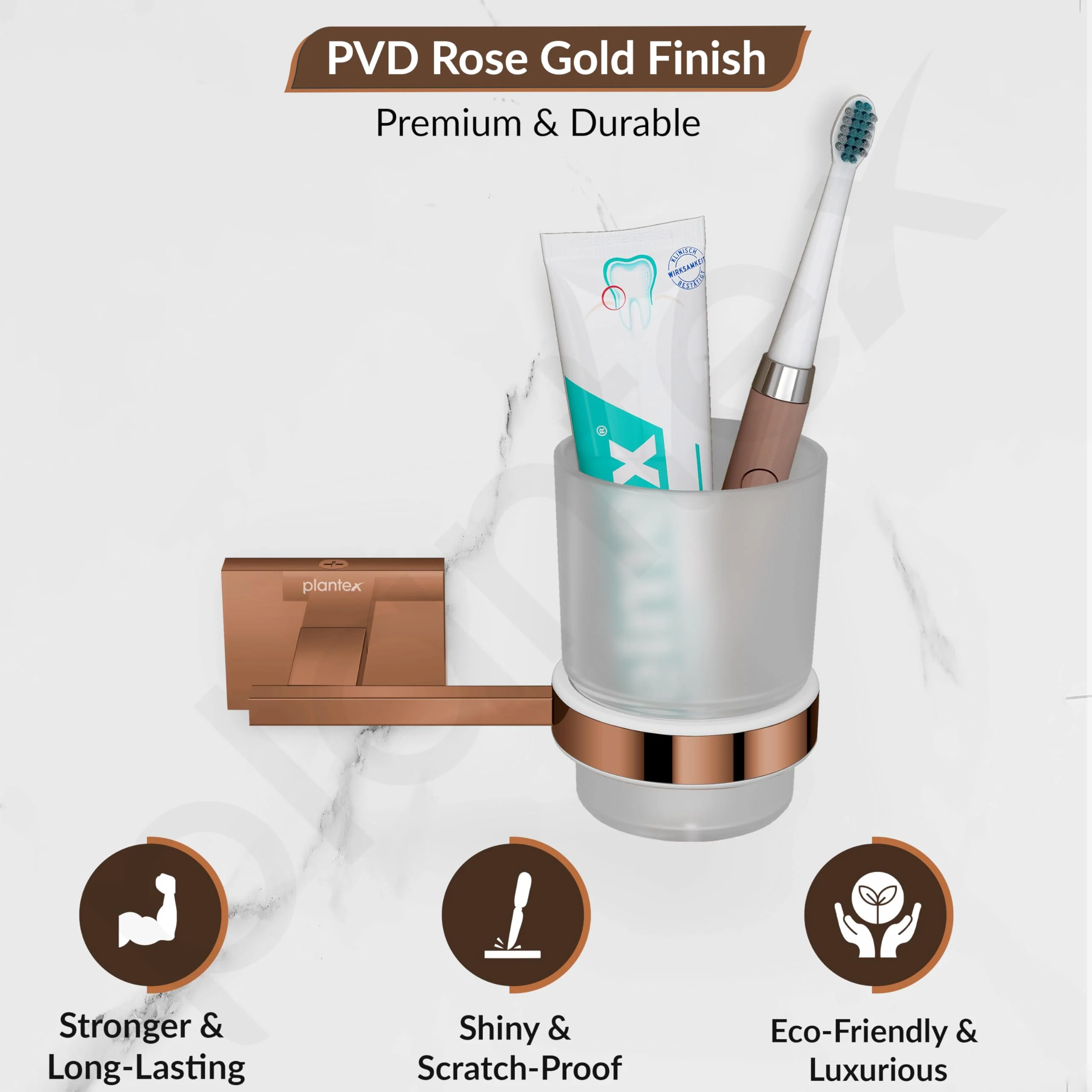 Plantex 304 Grade Stainless Steel Toothbrush/Paste and Tumbler Holder for Bathroom and Wash Basin/Bathroom Accessories - Benz (Rose Gold) - Image 3