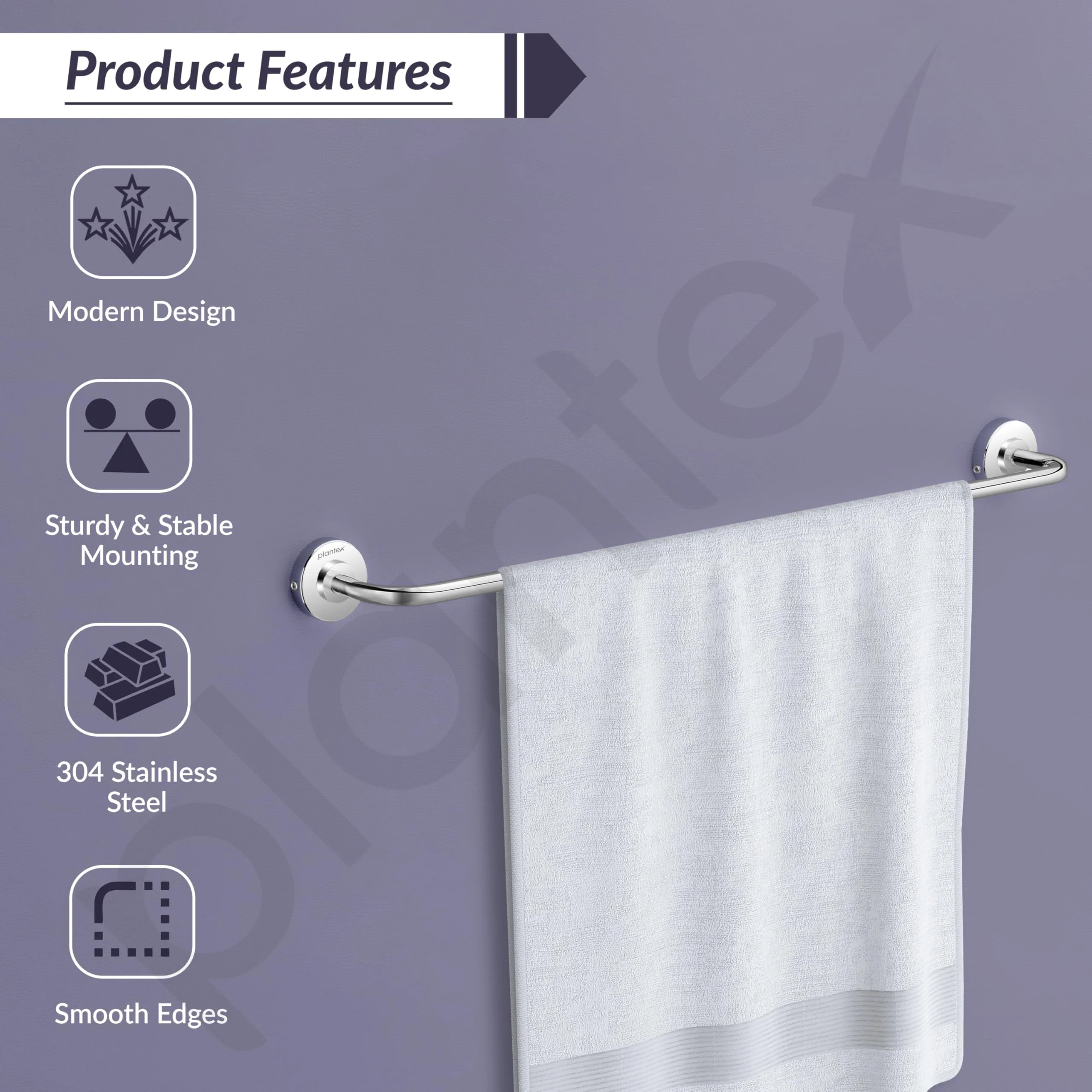 Plantex 304 Grade Stainless Steel Towel Hanger for Bathroom/Single Towel Rod/Towel Bar/Bathroom Accessories - Daizy (Chrome) - Image 3