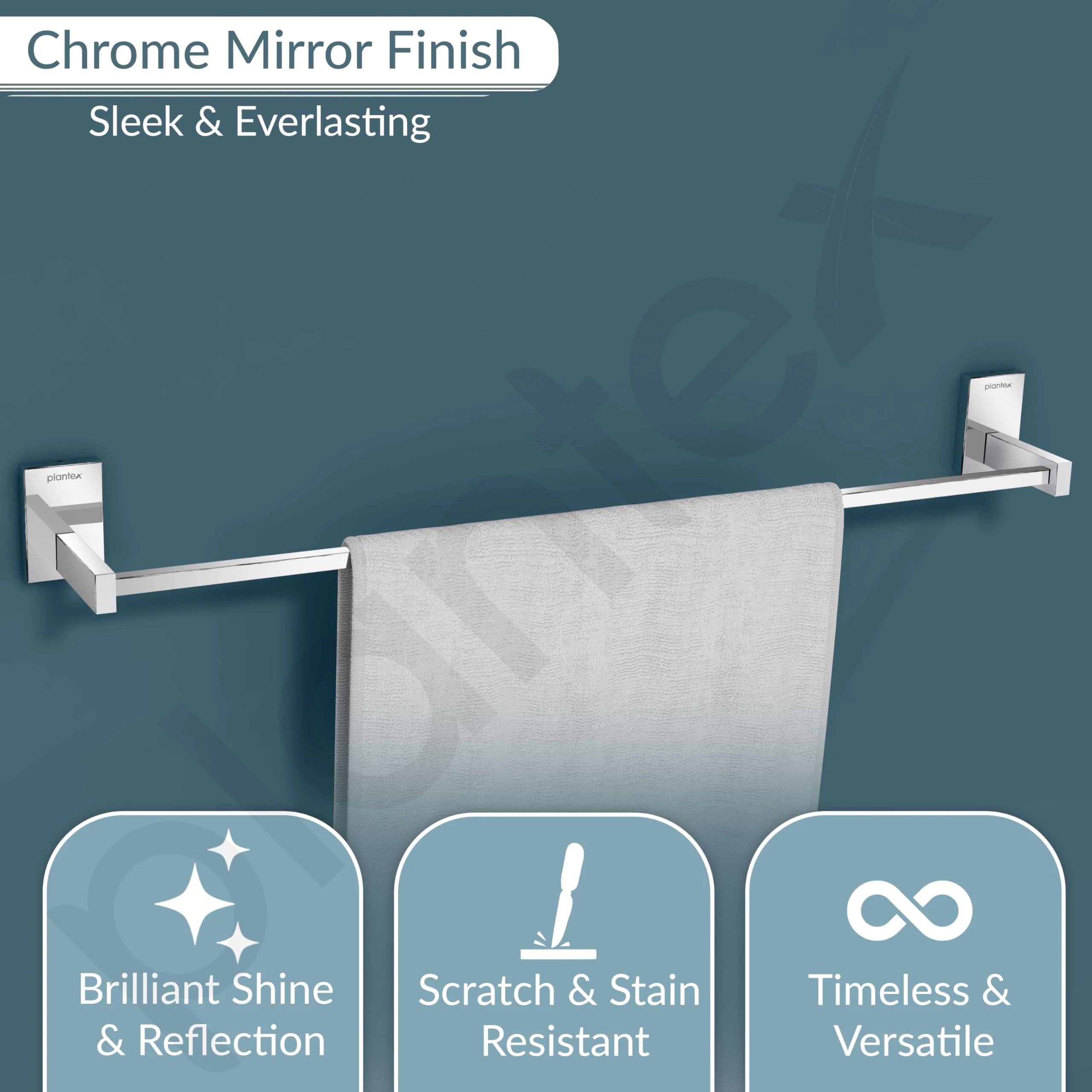 Plantex 304 Grade Stainless Steel Towel Holder for Bathroom/Towel Hanger for Kitchen/Single Towel Rod/Bathroom Accessories - iris (24-inch) Chrome - Image 5