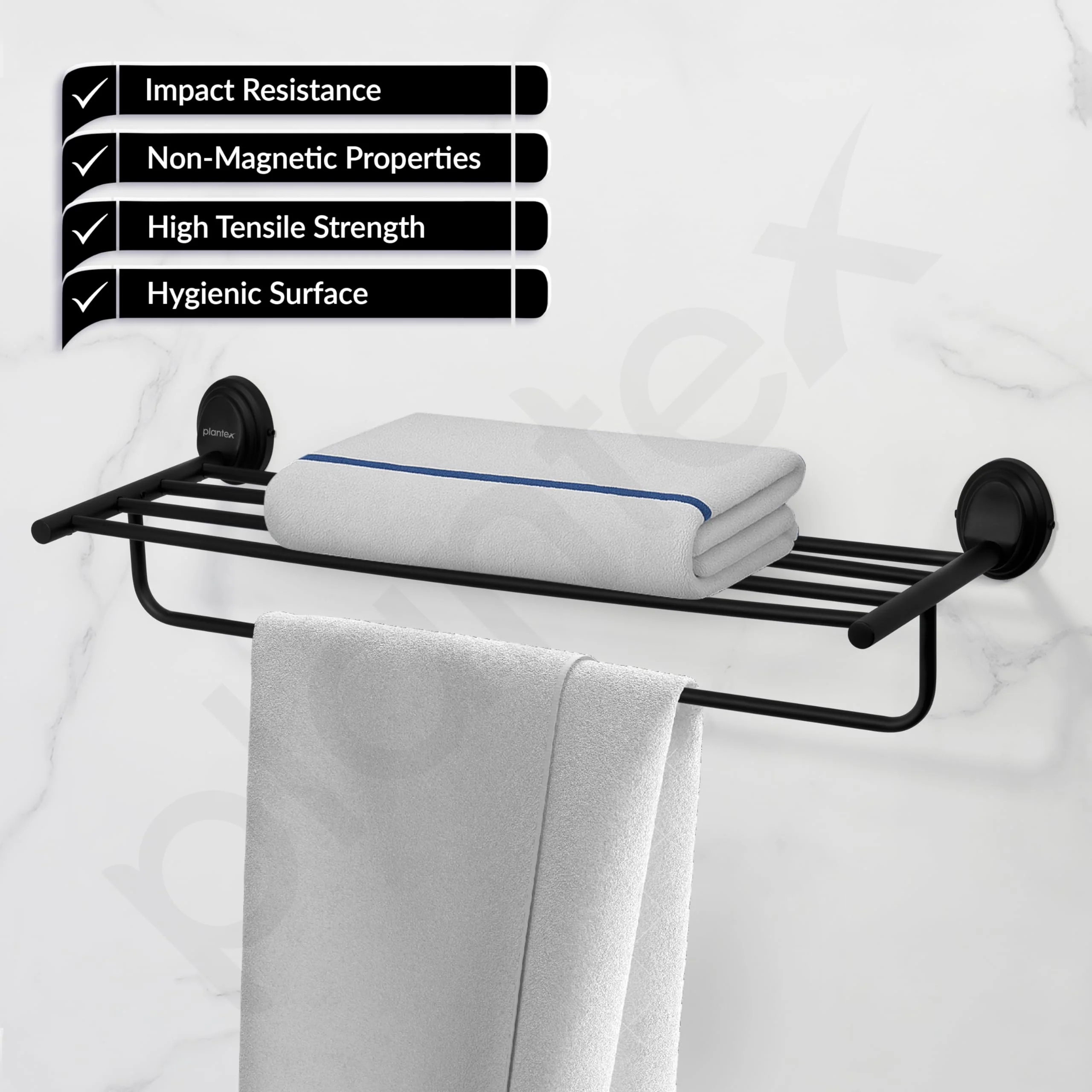 Plantex 304 Grade Stainless Steel Towel Rack for Bathroom/Towel Stand/Hanger/Bathroom Accessories - Cubic (24 inch -Black) - Image 3