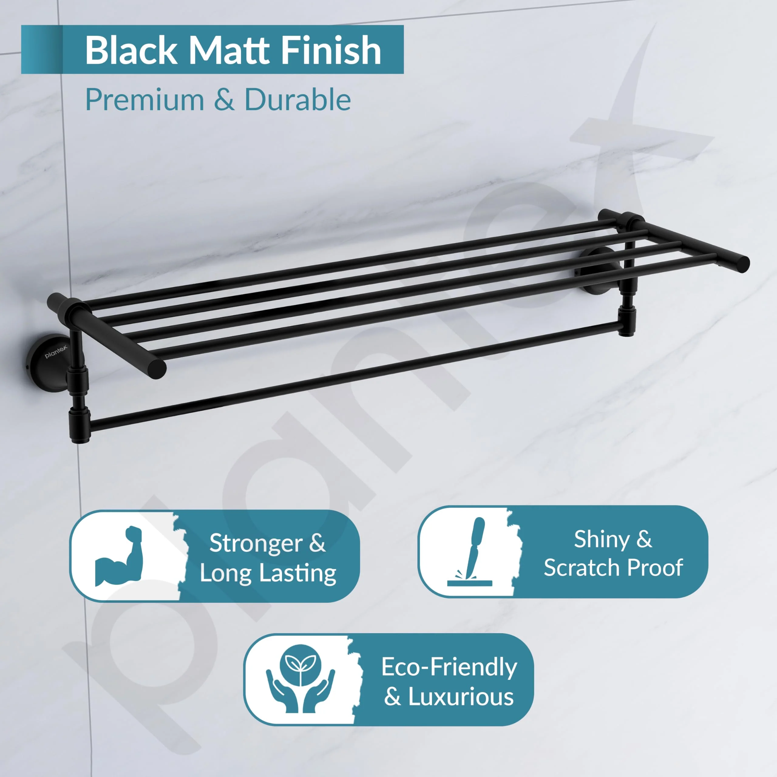 Plantex 304 Grade Stainless Steel Towel Rack for Bathroom/Towel Stand/Hanger/Bathroom Accessories - Niko (24 Inch-Black) - Image 3