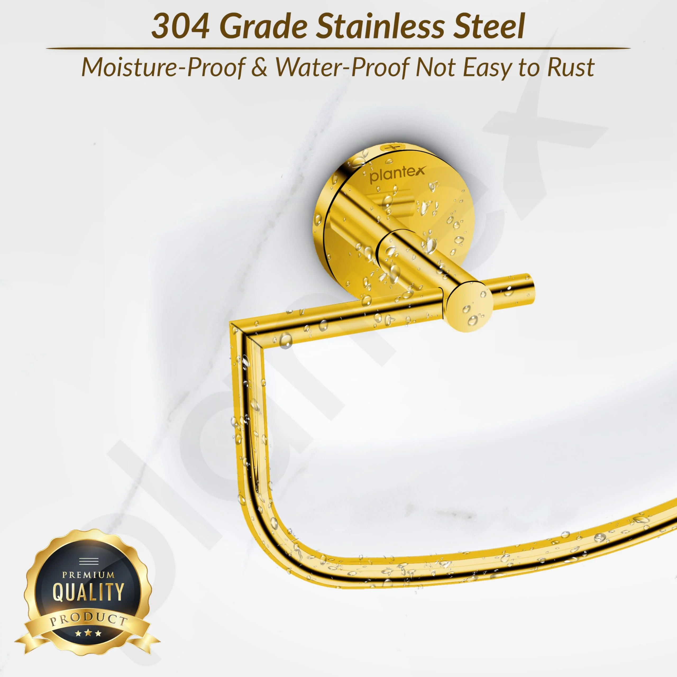 Plantex 304 Grade Stainless Steel Towel Ring/Hand Towel Holder/Towel Hanger for Bathroom/Napkin Holder for Wash Basin/Bathroom Accessories - Oreo (Gold) - Image 4