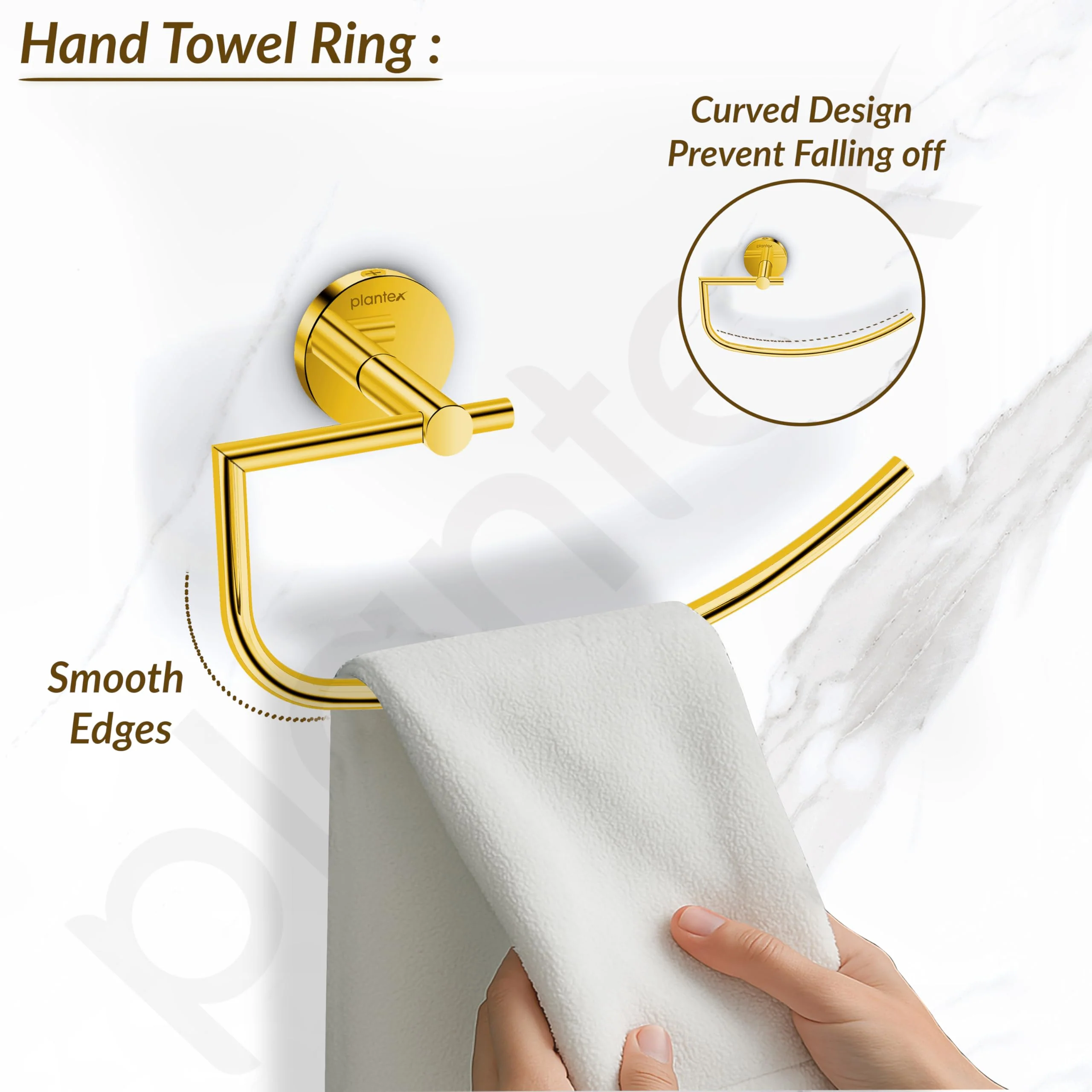 Plantex 304 Grade Stainless Steel Towel Ring/Hand Towel Holder/Towel Hanger for Bathroom/Napkin Holder for Wash Basin/Bathroom Accessories - Oreo (Gold) - Image 7