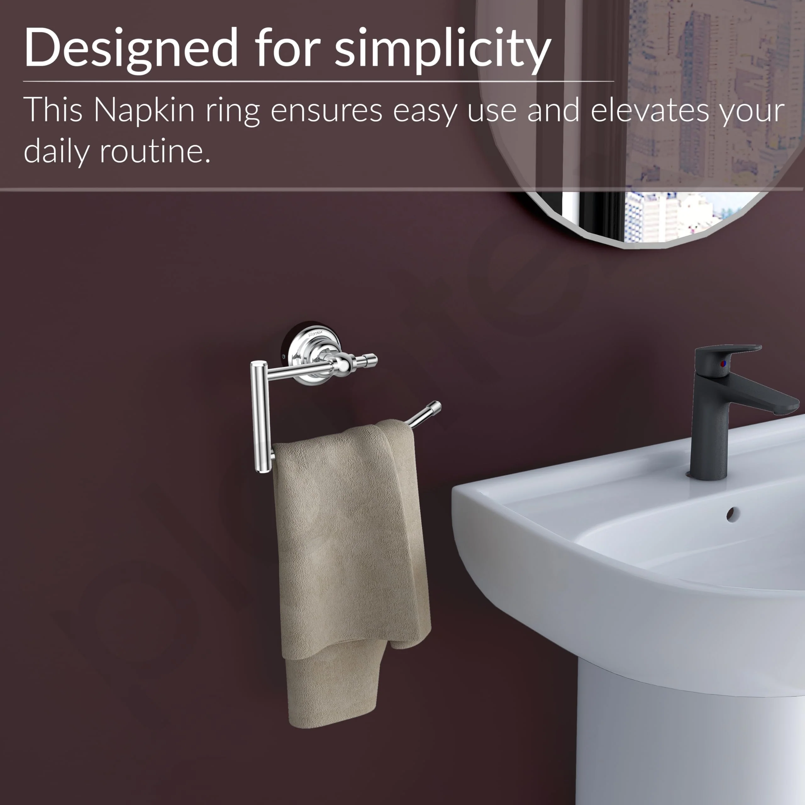 Plantex 304 Grade Stainless Steel Towel Ring/Napkin Hanger for Kitchen/Towel Holder for Wash Basin/Bathroom Accessories, Skyllo (Chrome Finish) - Image 4
