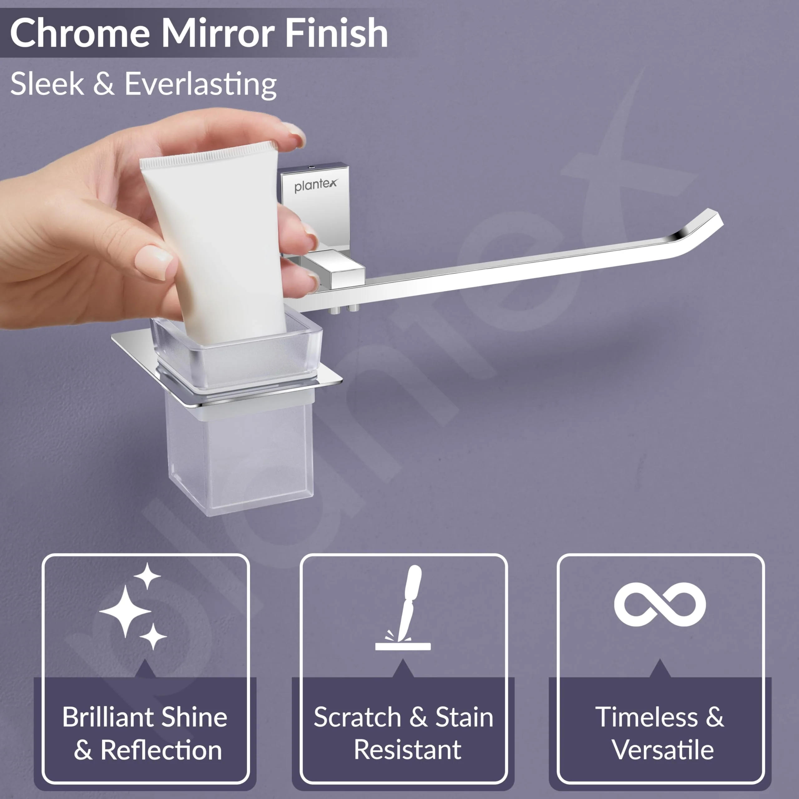 Plantex 304 Grade Stainless Steel Tumbler Holder/Glass Toothbrush Holder/Napkin Ring/Towel Holder for Bathroom/Bathroom Accessories - Crystal(Chrome) - Image 5