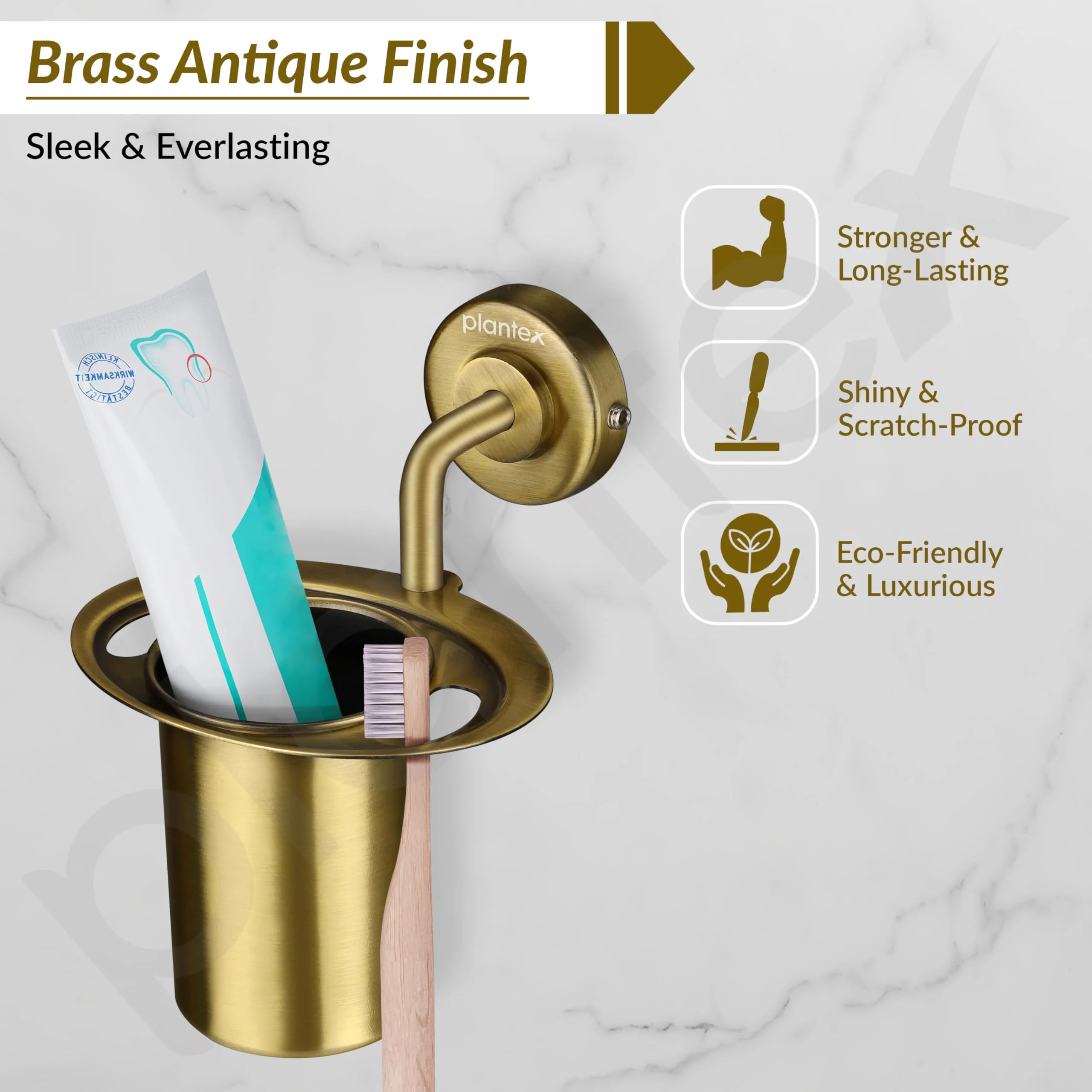 Plantex 304 Grade Stainless Steel Tumbler Holder/Tooth Brush Holder/Bathroom Accessories - Daizy (Antique) - Image 4
