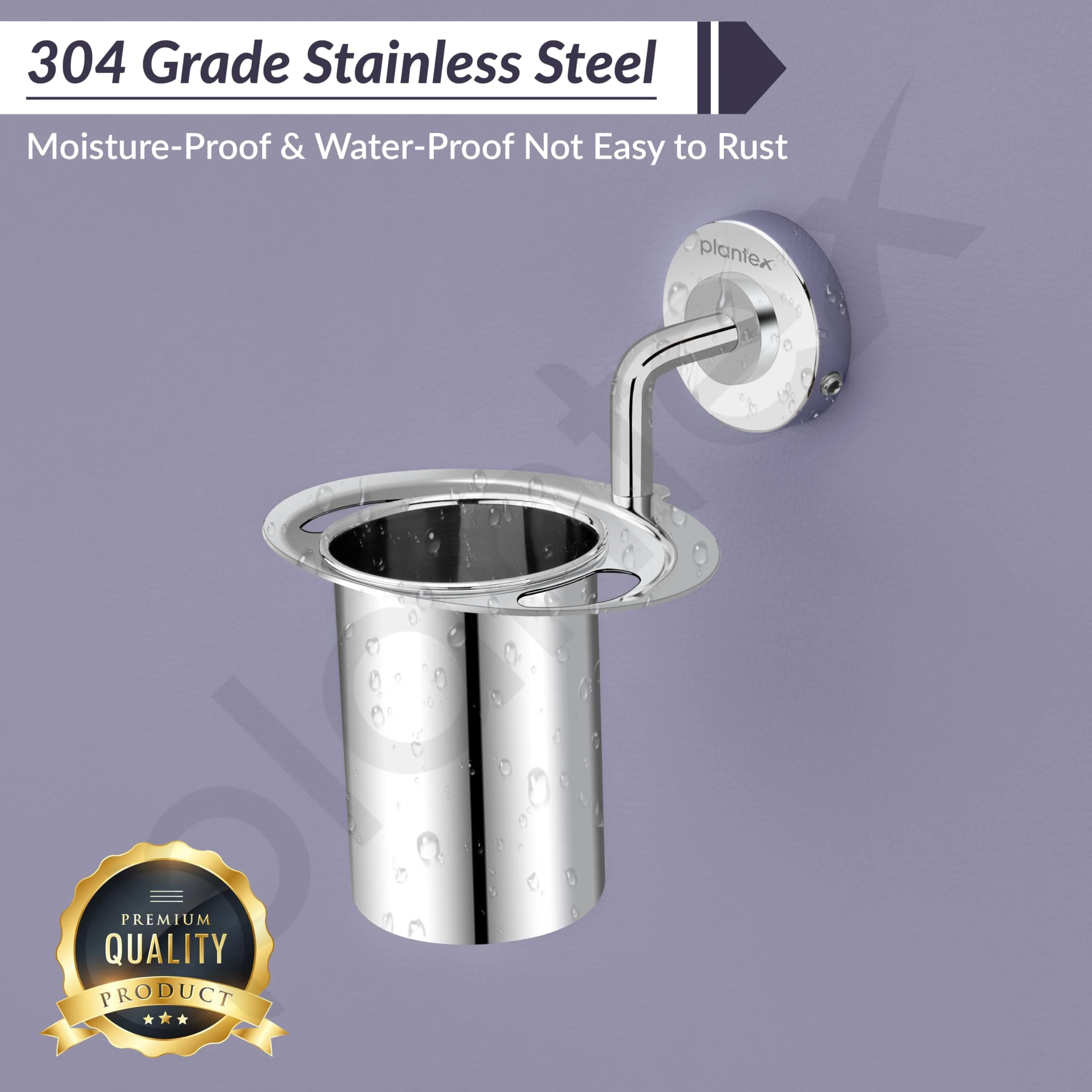 Plantex 304 Grade Stainless Steel Tumbler Holder/Tooth Brush Holder/Bathroom Accessories - Daizy (Chrome) - Image 6