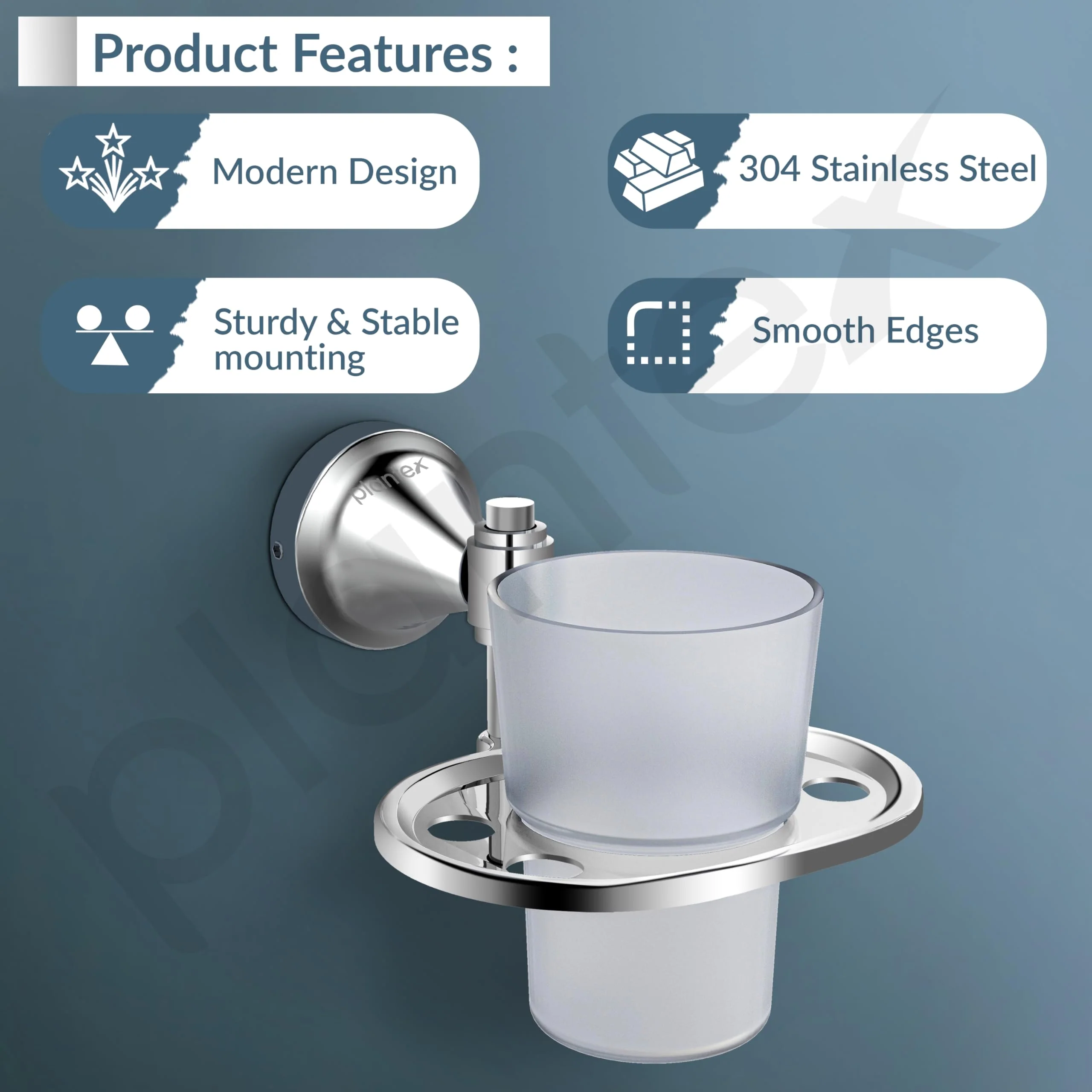Plantex 304 Grade Stainless Steel Tumbler Holder/Tooth Brush Holder/Tumbler Stand for Bathroom Accessories - Niko (Chrome) - Image 2