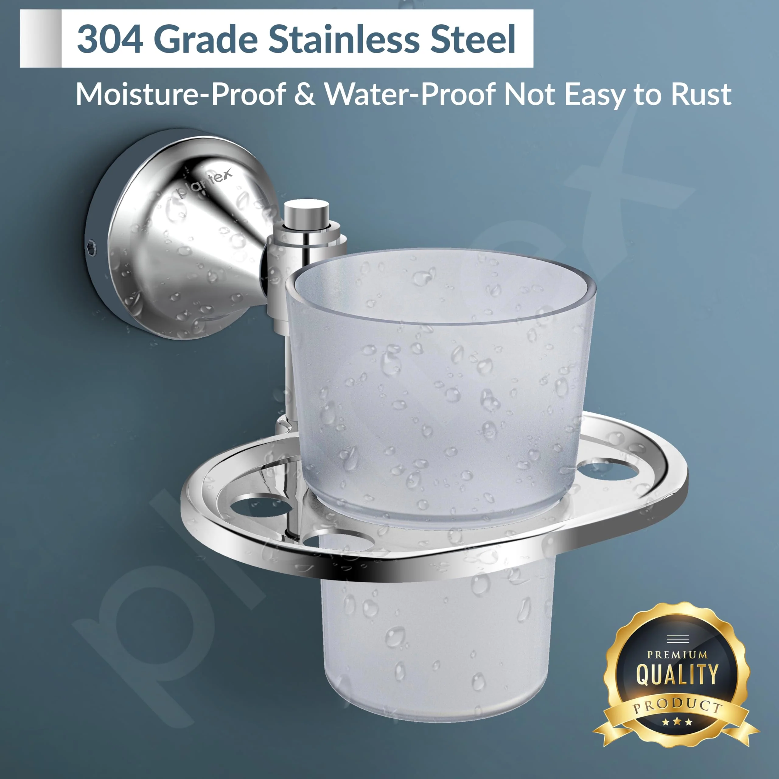 Plantex 304 Grade Stainless Steel Tumbler Holder/Tooth Brush Holder/Tumbler Stand for Bathroom Accessories - Niko (Chrome) - Image 6