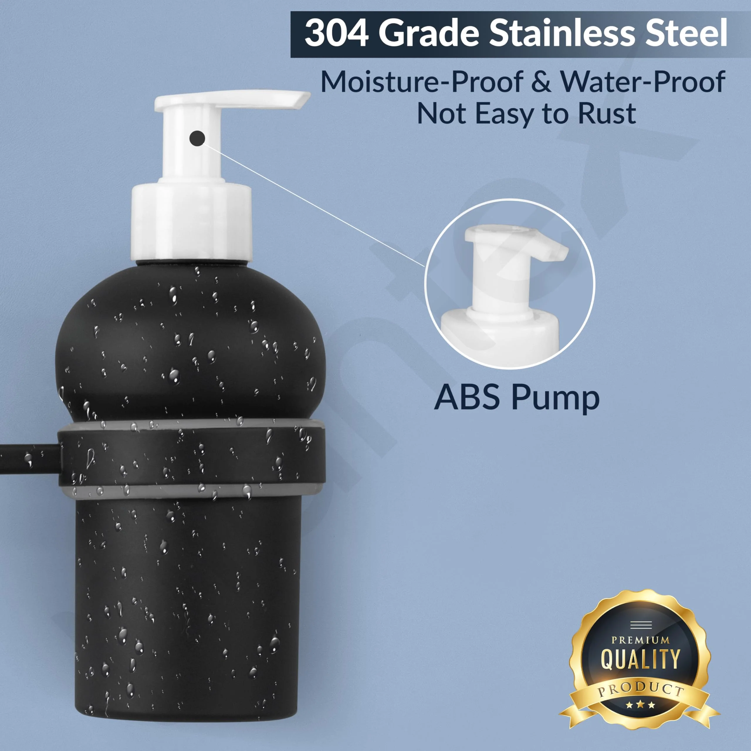 Plantex 304 Grade Stainless Steel Wash Basin Hand Wash Holder and Dispenser for Liquid Soap for Bathroom Accessories - Senso (Black) - Image 4