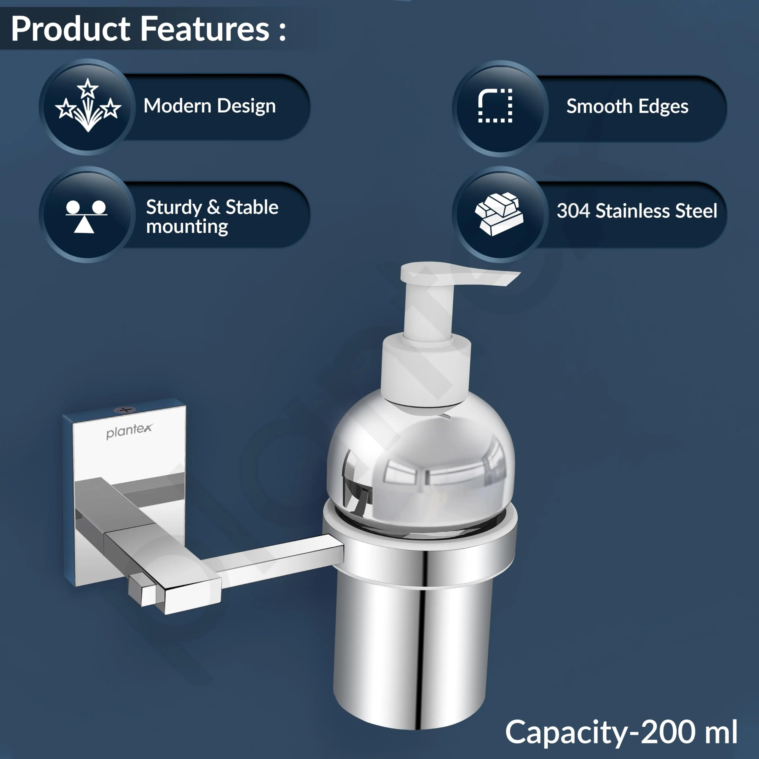 Plantex 304 Grade Stainless Steel Wash Basin Hand Wash Holder and Dispenser for Liquid Soap for Bathroom Accessories - Senso (Chrome) - Image 2