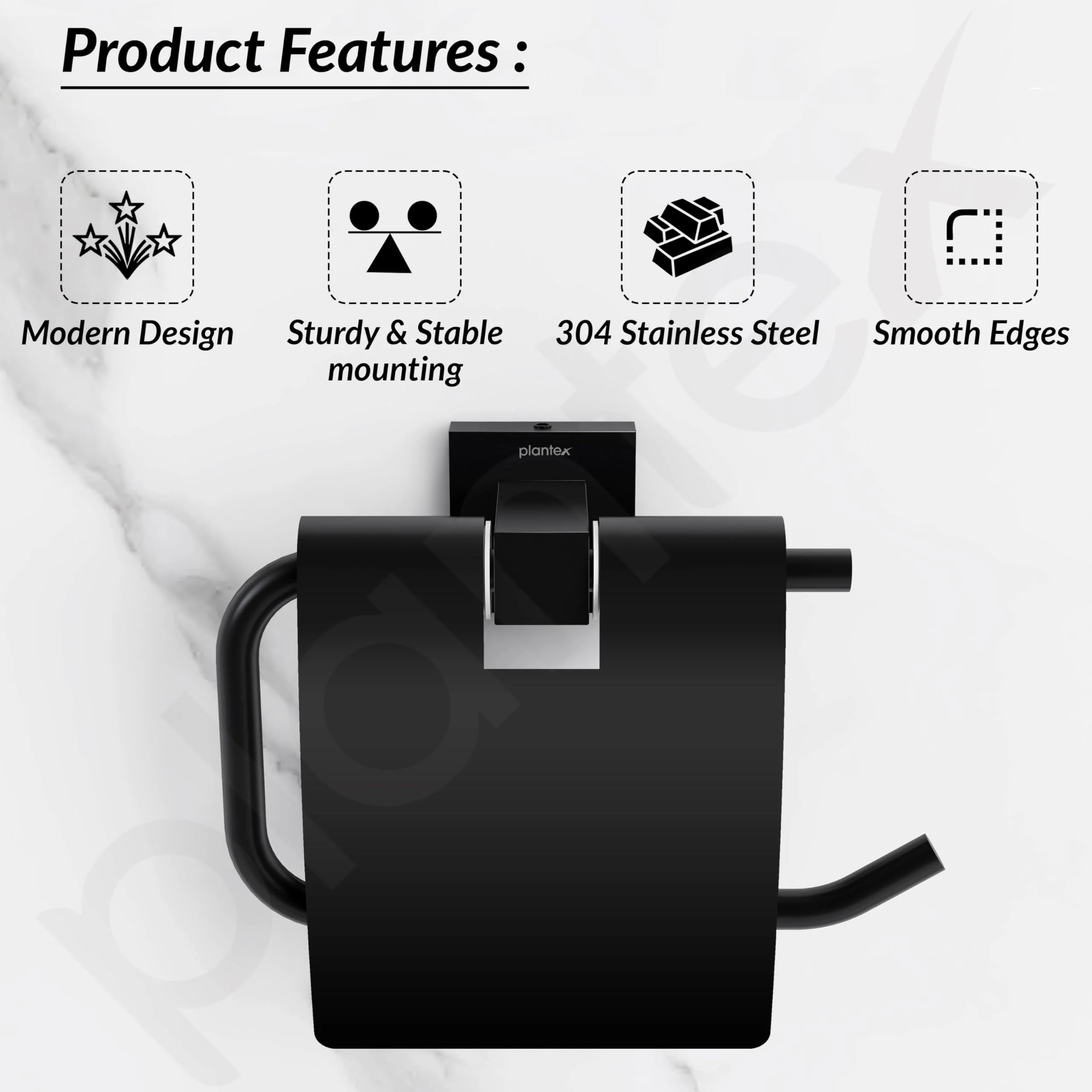 Plantex 304 Grade Stainless Toilet Paper Holder/Toilet Roll Holder/Bathroom Toilet Paper Holder/Bathroom Accessories - Splash (Black) - Image 2