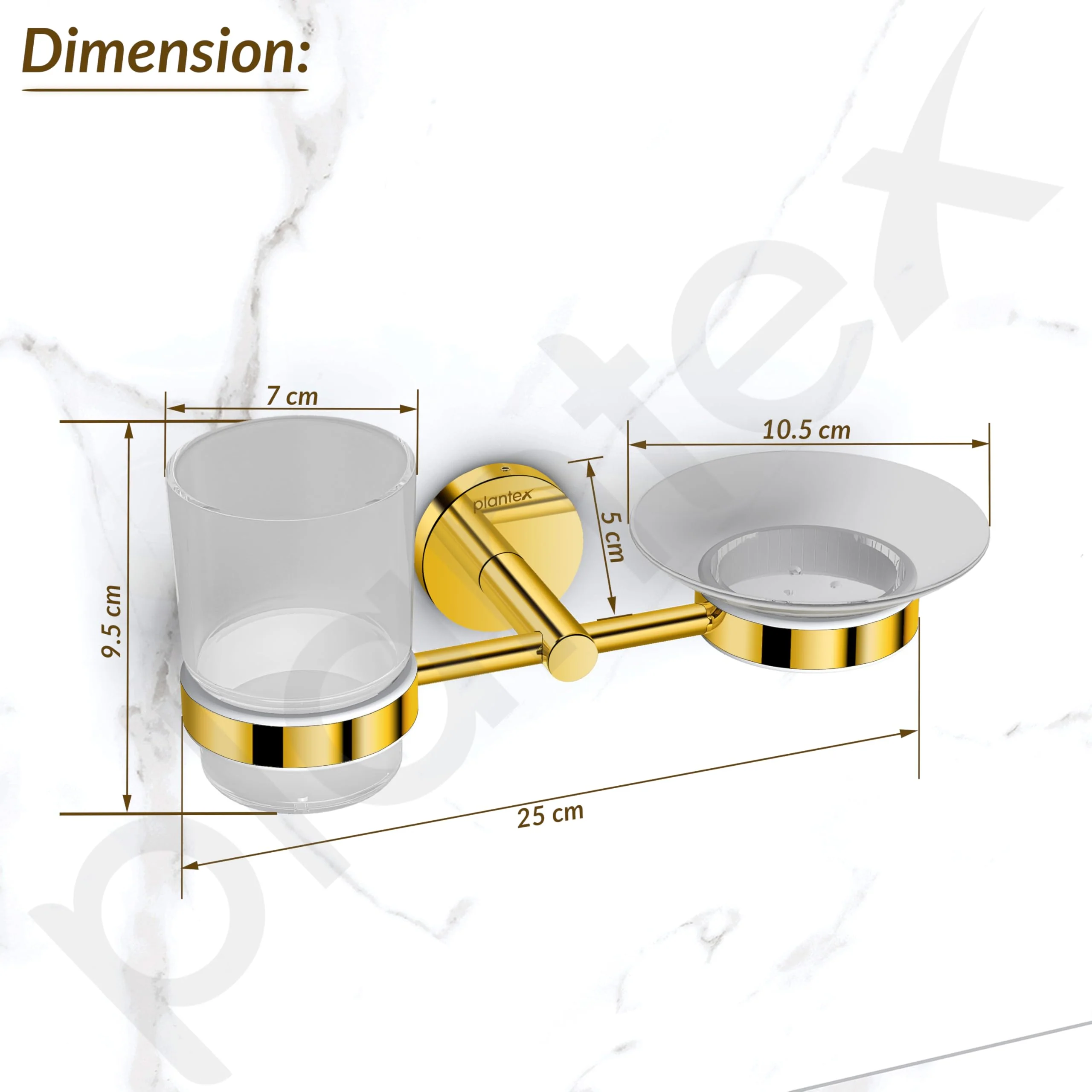 Plantex 304 Stainless Steel Oreo Soap and Brush Holder/Tumbler Holder/Tooth Brush Holder/Soap Holder for Bathroom Accessories - (Gold) - Image 3