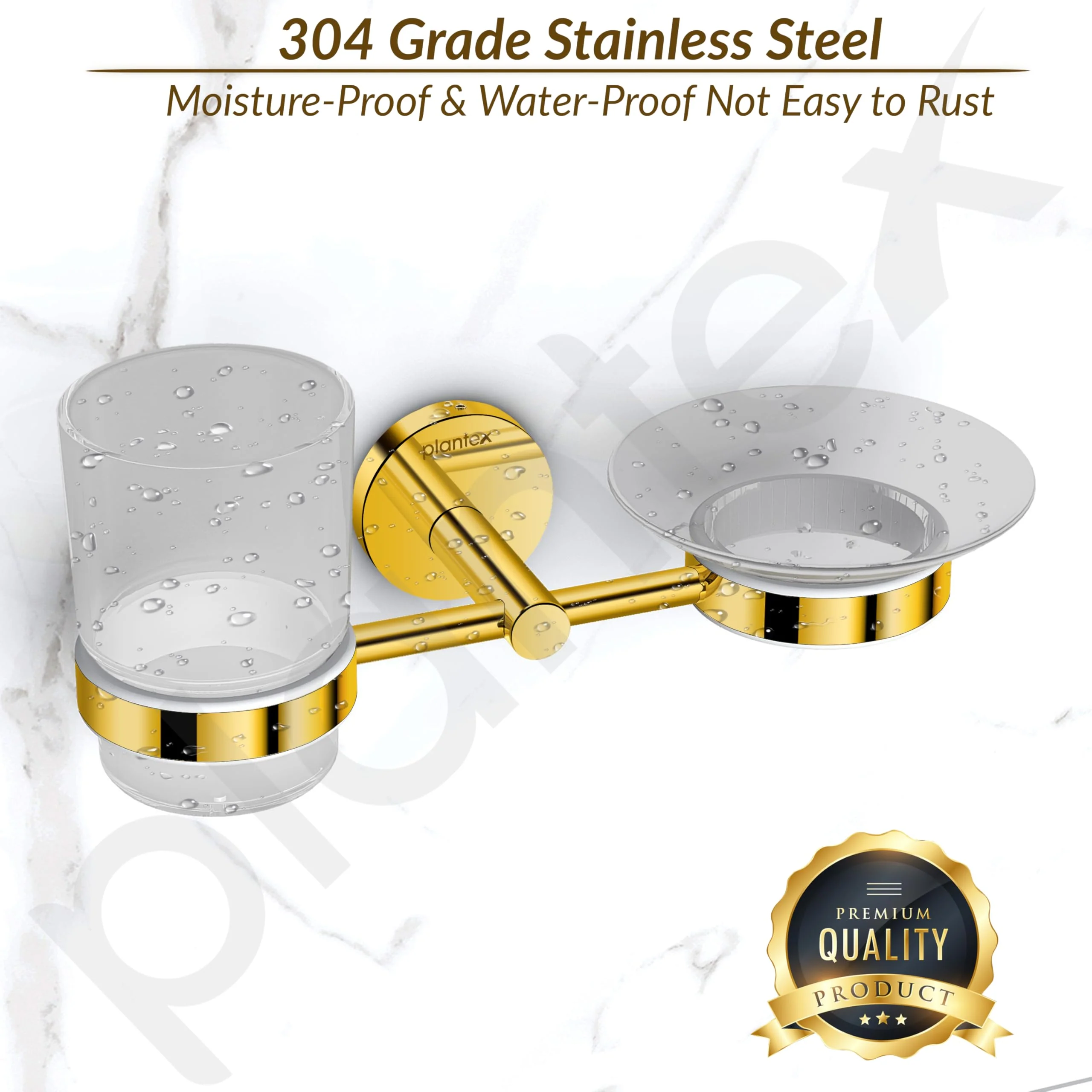 Plantex 304 Stainless Steel Oreo Soap and Brush Holder/Tumbler Holder/Tooth Brush Holder/Soap Holder for Bathroom Accessories - (Gold) - Image 4