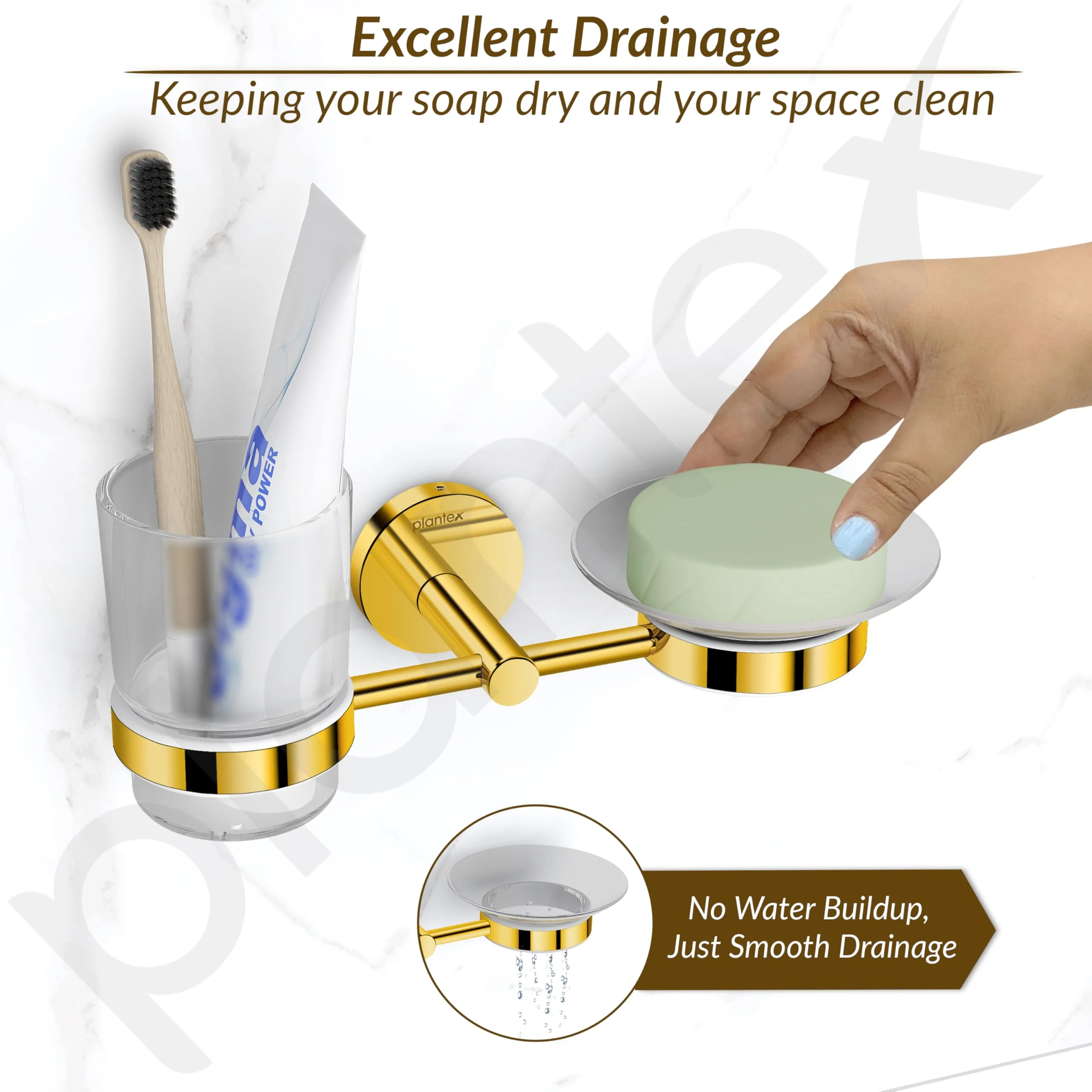 Plantex 304 Stainless Steel Oreo Soap and Brush Holder/Tumbler Holder/Tooth Brush Holder/Soap Holder for Bathroom Accessories - (Gold) - Image 6