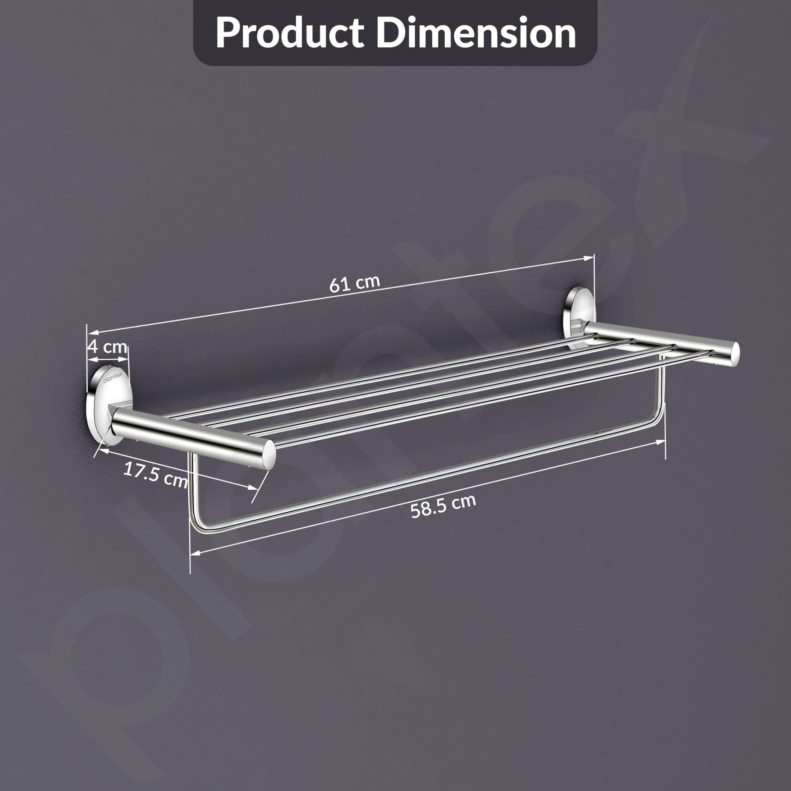 Plantex 304 Stainless Steel Towel Holder in Bathroom/Cloth Hanger for Bathroom/Towel Rack/Bathroom Accessories - Oreva (Chrome) 24 Inch - Image 5