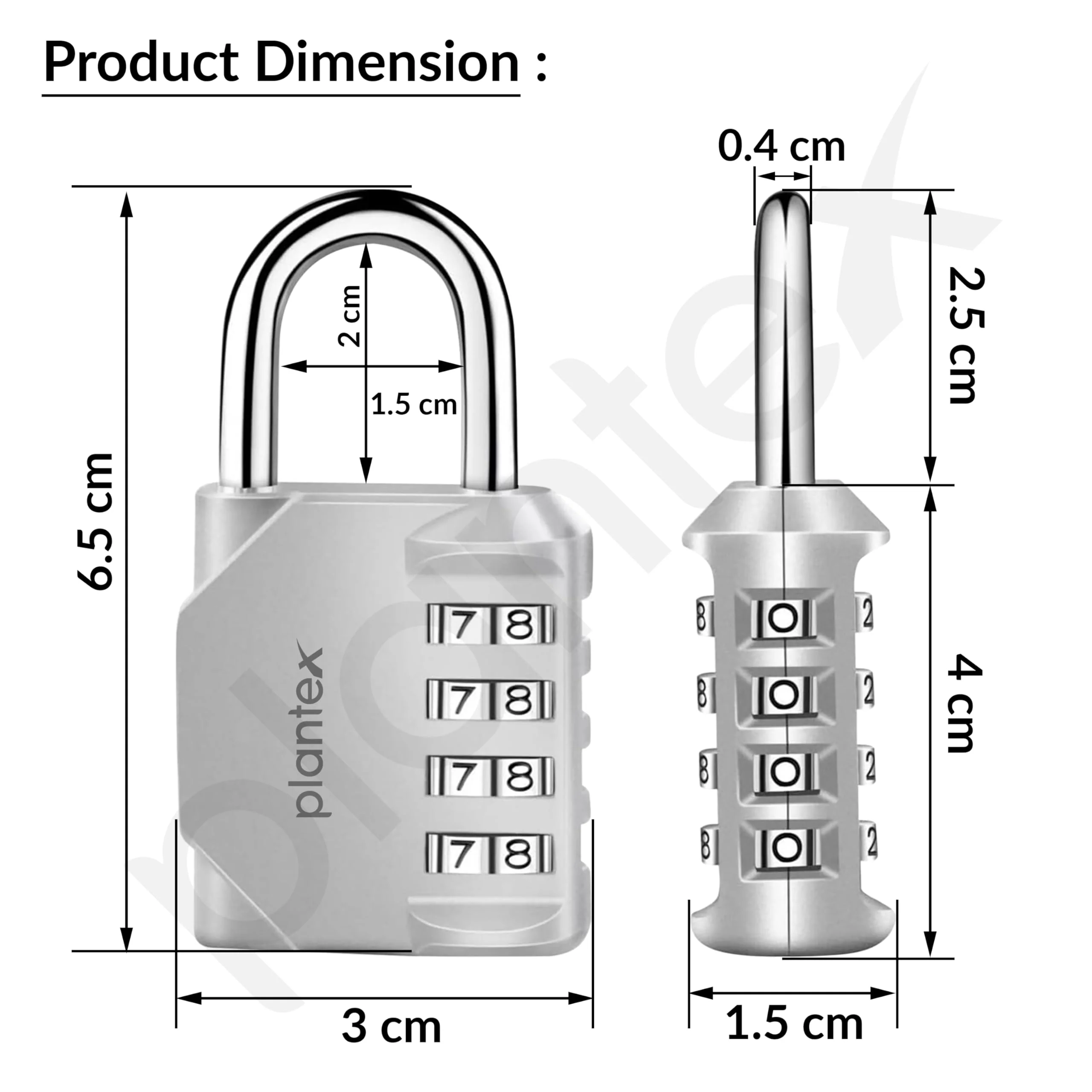 Plantex 4 Digit Combination Number Password Metal Lock/Zinc Alloy Locks for Luggage/Locks for Travel Bags for Luggage/Locks for Cabin Luggage/Travel Essentials - Pack of 2 (Silver) - Image 3