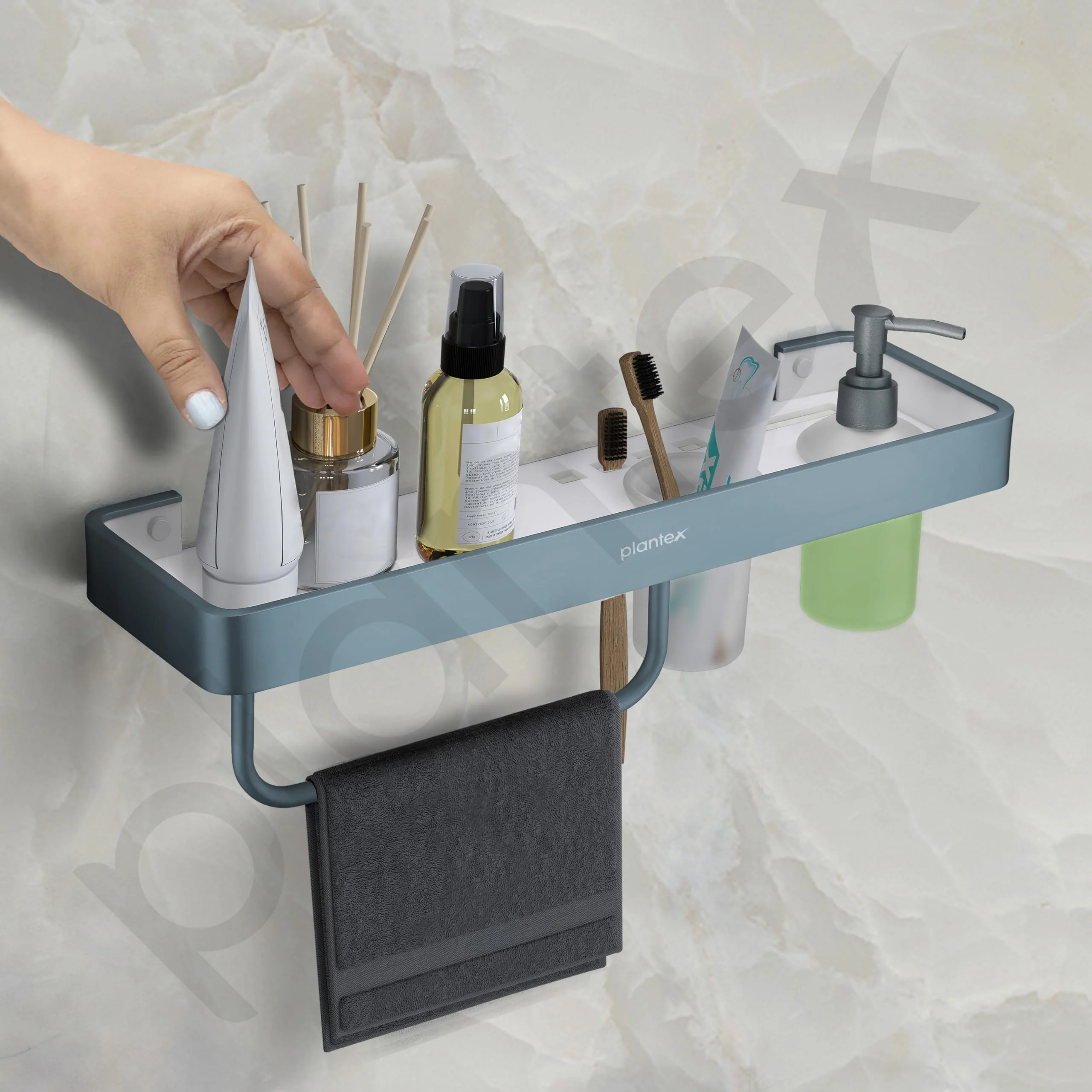 Plantex 4in1 Shelf for Bathroom/Aluminium and Acrylic Shelf with Tumbler Holder, Liquid Soap Dispenser and Napkin Holder for Home/Office/Hotel - Pack of 1 (Grey and Milky White) - Image 5