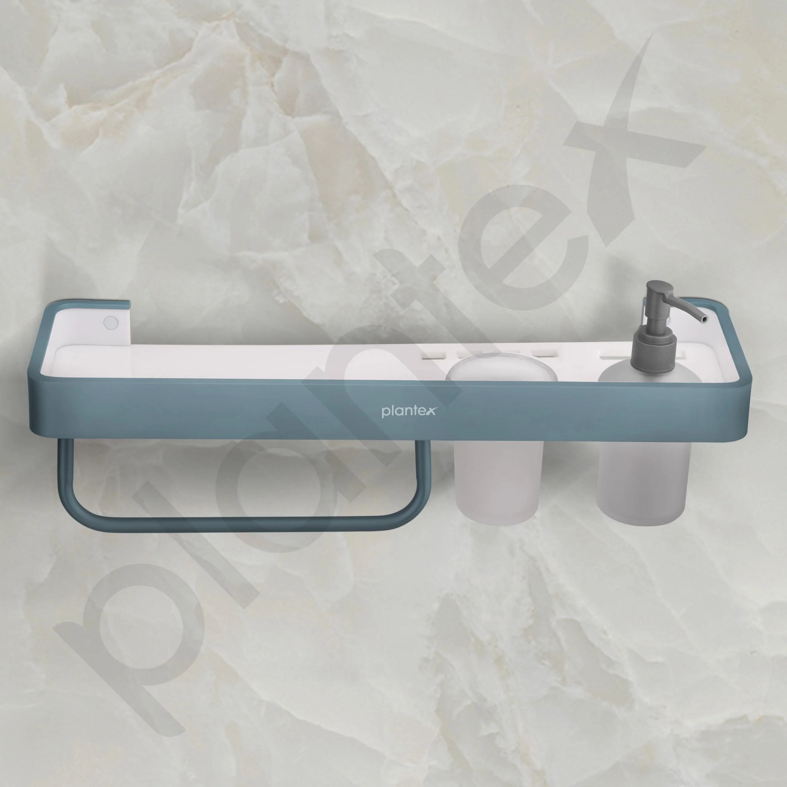 Plantex 4in1 Shelf for Bathroom/Aluminium and Acrylic Shelf with Tumbler Holder, Liquid Soap Dispenser and Napkin Holder for Home/Office/Hotel - Pack of 1 (Grey and Milky White) - Image 7