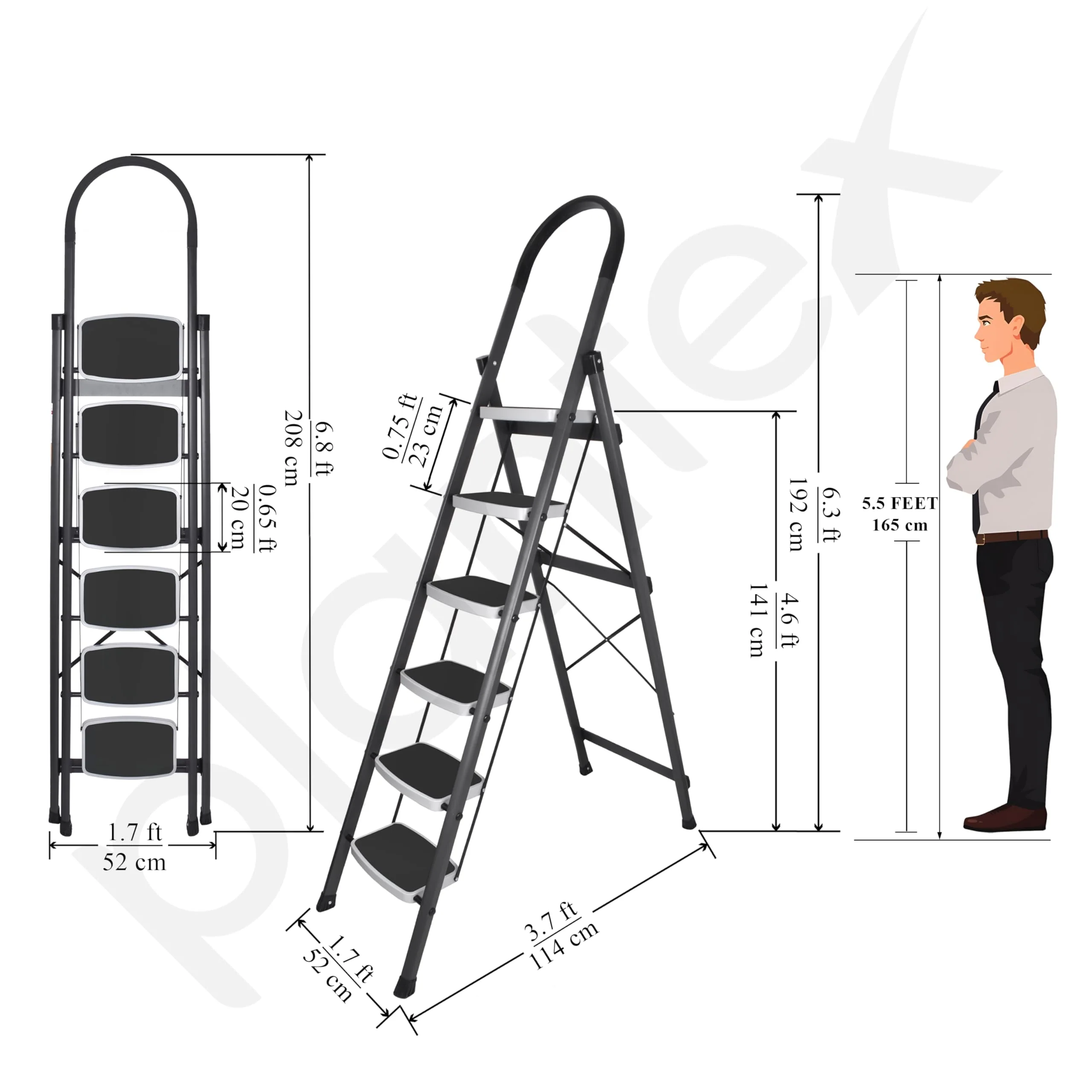 Plantex 6 Step Ladder -Foldable Steel 6 Step Ladder-Wide Anti Skid Steps-Made in India(Grey & White) - Image 5