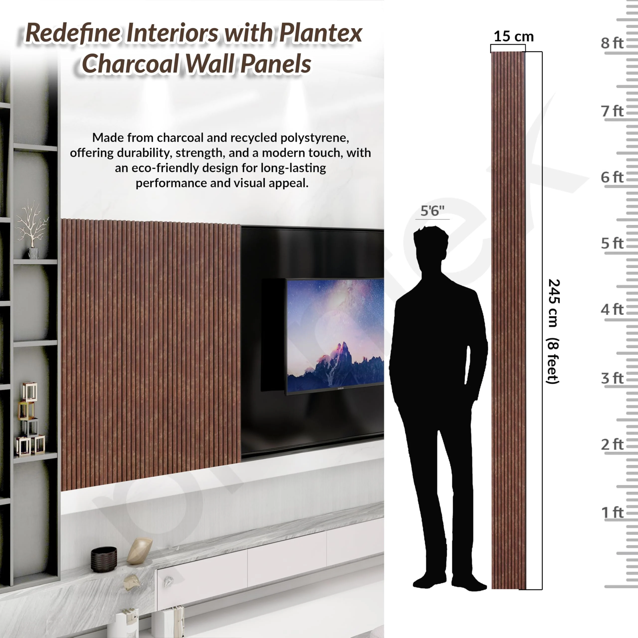 Plantex 8 Feet Wall Panels/Louvers Panel for Wall/Charcoal Panel for Interior Wall Décor/3D WallPanel - Pack of 3 Covers - 12 Sq. Ft, Size-5 Inch x 8 Feet (Rosewood) - Image 2