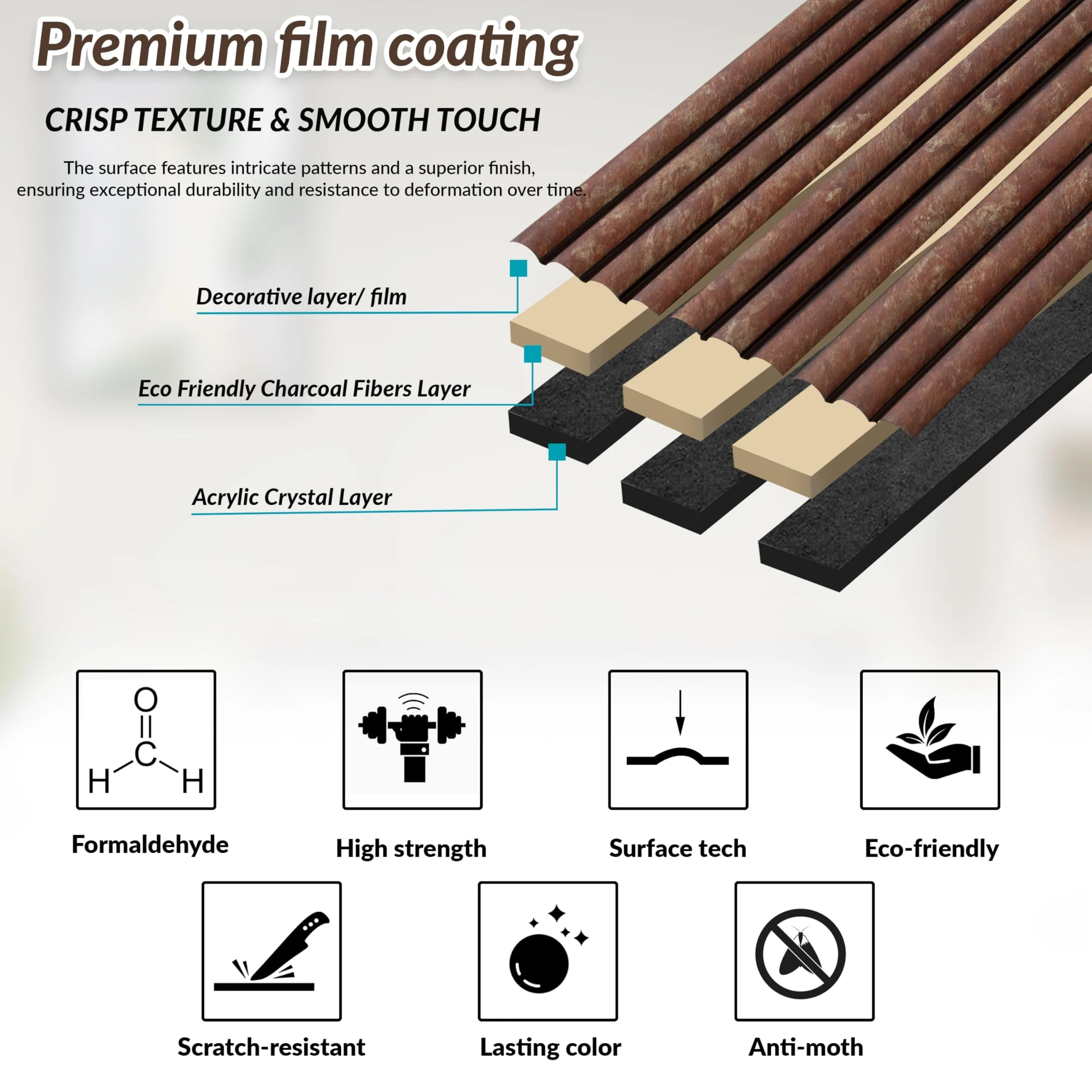 Plantex 8 Feet Wall Panels/Louvers Panel for Wall/Charcoal Panel for Interior Wall Décor/3D WallPanel - Pack of 3 Covers - 12 Sq. Ft, Size-5 Inch x 8 Feet (Rosewood) - Image 3
