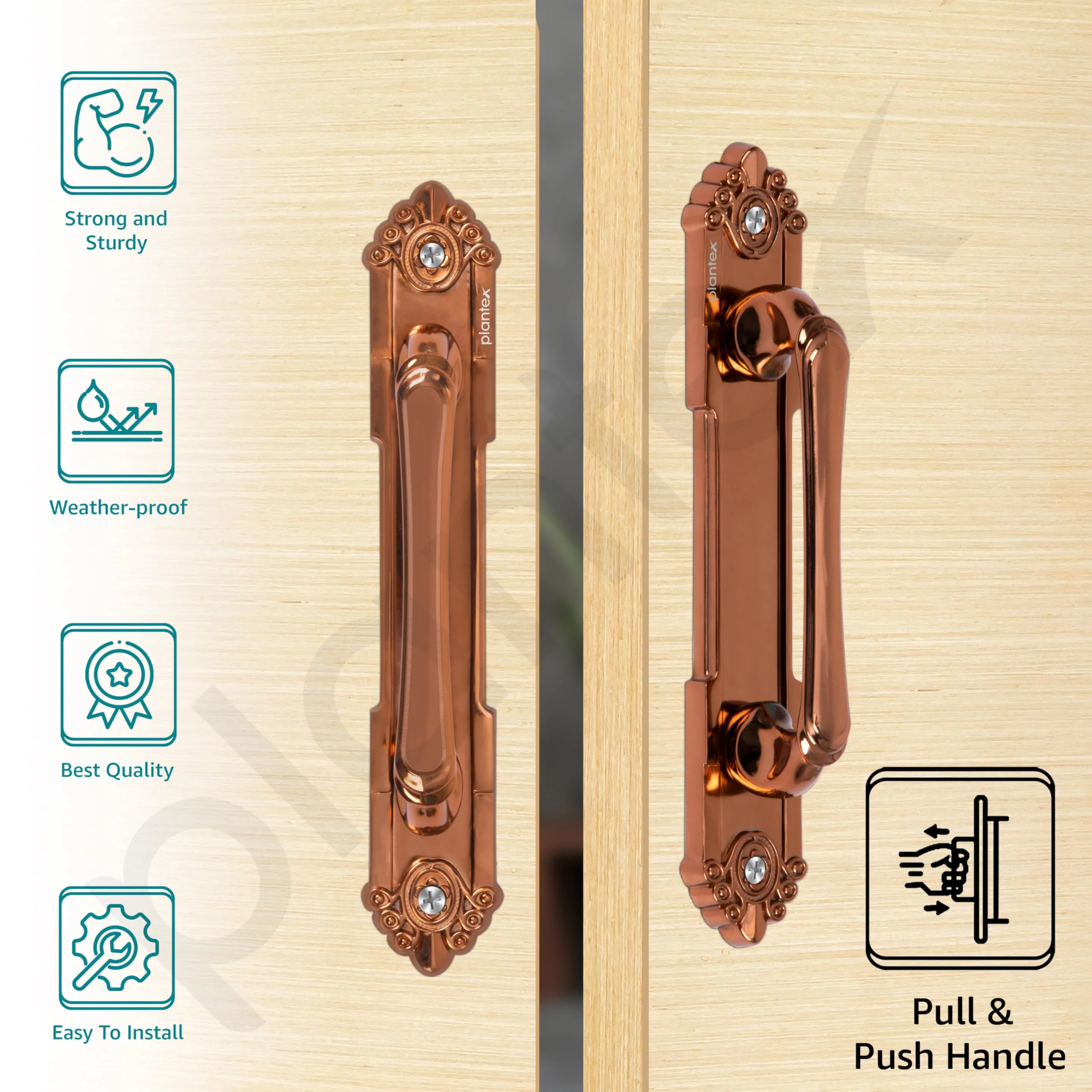 Plantex 8 Inch Heavy Duty Main Door Handle/Pull Push Handle for Main Door Home & Hotel/3 Years Warranty Pack of 2 (Rose Gold) - Image 2