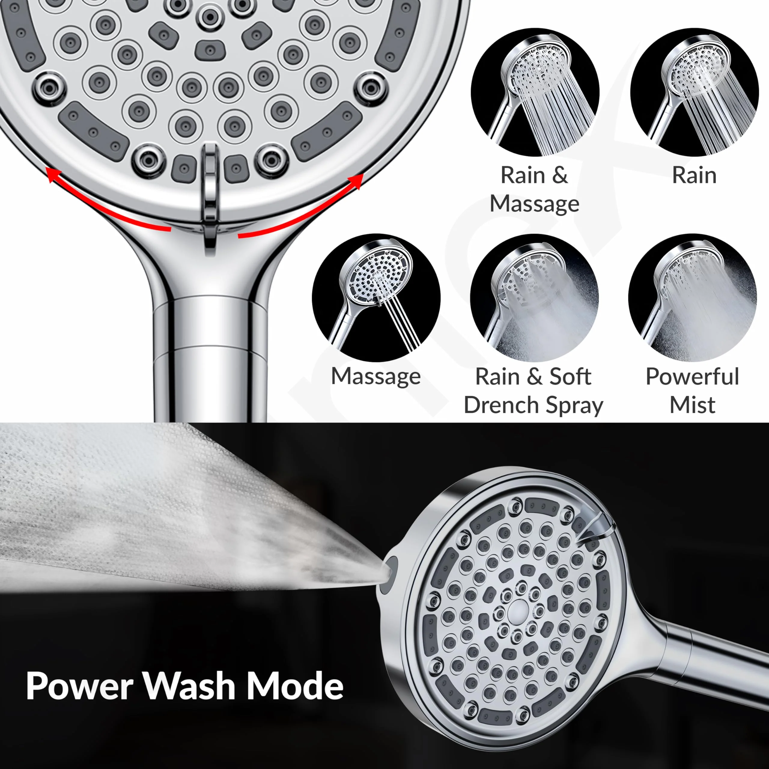 Plantex Abs Hand Shower For Bath/6 Mode Shower Hand With1.5 Meter Flexible Hose Pipe With Wall Hook-(Chrome) - Image 4