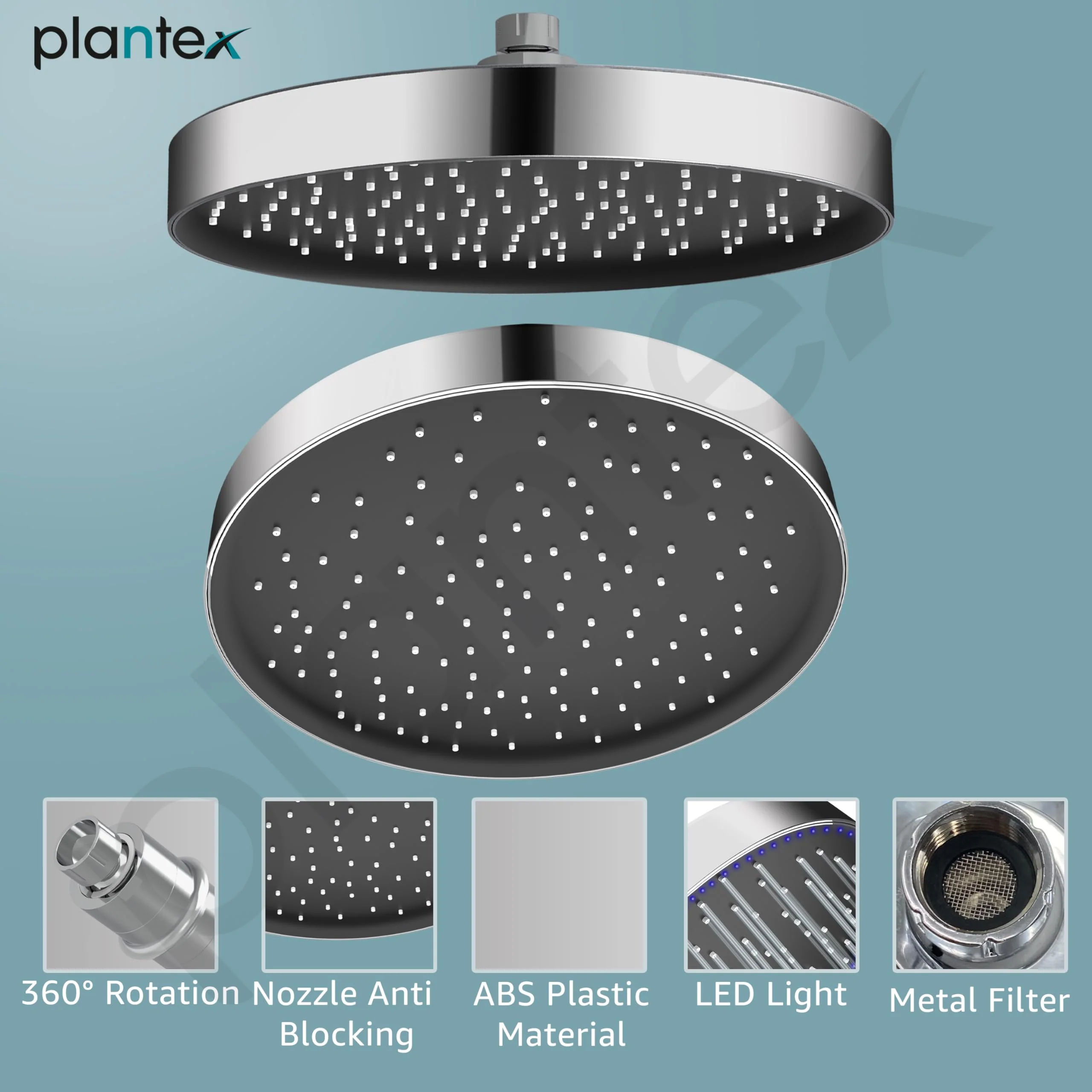 Plantex ABS Round Rain Shower Head for bathroom with LED/360ยฐ Rotatable Shower Head for bathroom/Pressurized Shower Head/Showers for bathroom-(Chrome) - Image 6