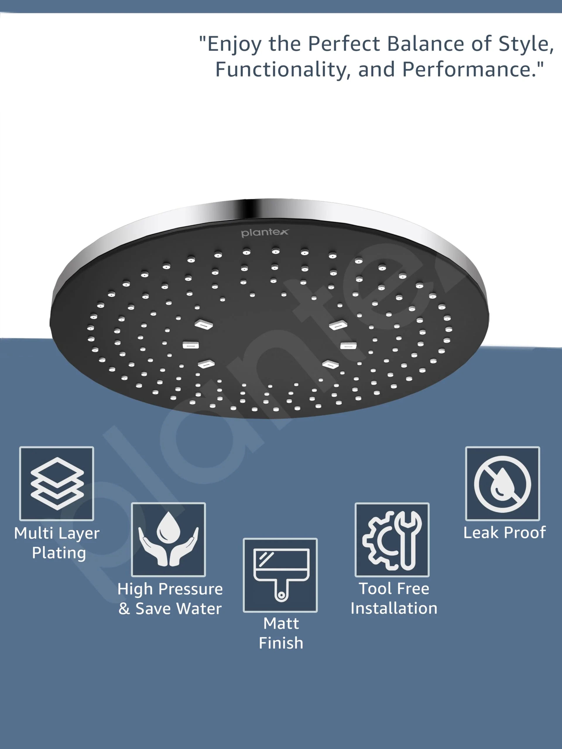 Plantex ABS Round Shower Head for Bathroom/Adjustable Head shower/360° Rotatable Rain Shower Head for Bathroom/Pressurized Shower Head/Showers for bathroom-Chrome & Matte Black - Image 3