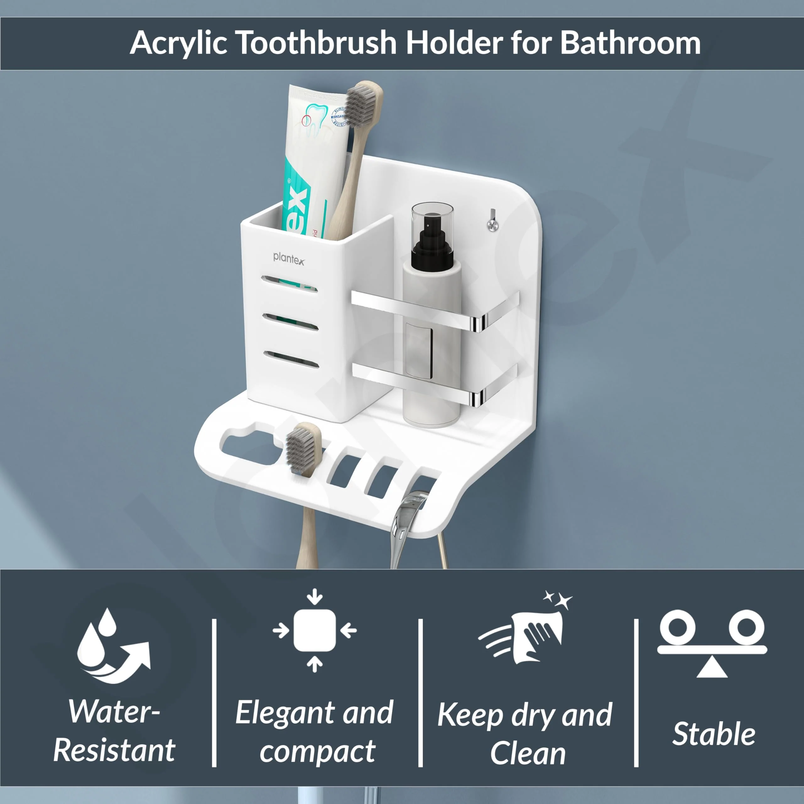 Plantex Acrylic Multipurpose Tooth Brush Holder/Stand/Tumbler for Bathroom Accessories for Home - (White) - Image 2