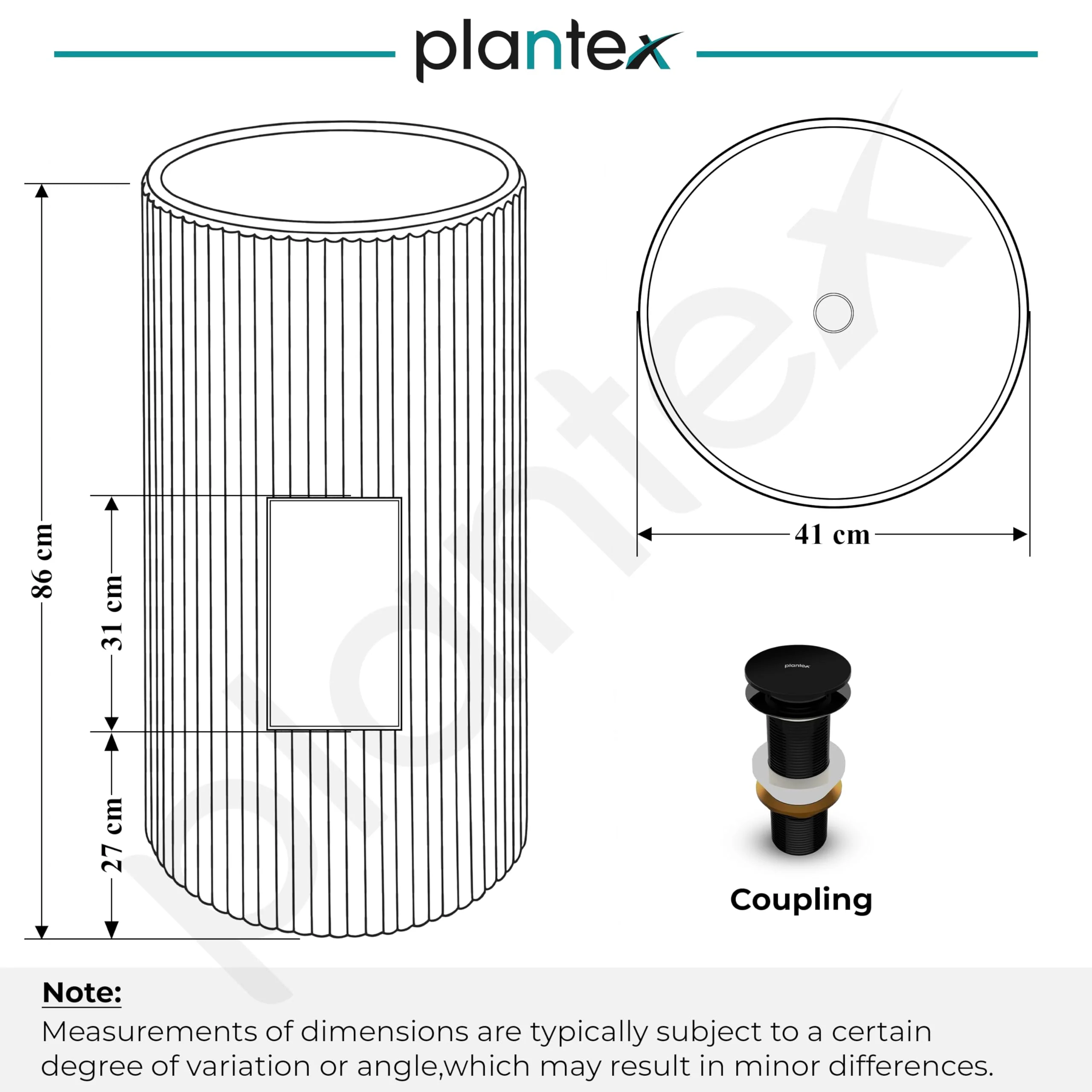 Plantex Acrylic Resin & Quartz Pedestal Basin for Bathroom/One Piece Pedestal Free Standing Round Wash Basin for living Room/Hotel (Grey) - Image 5