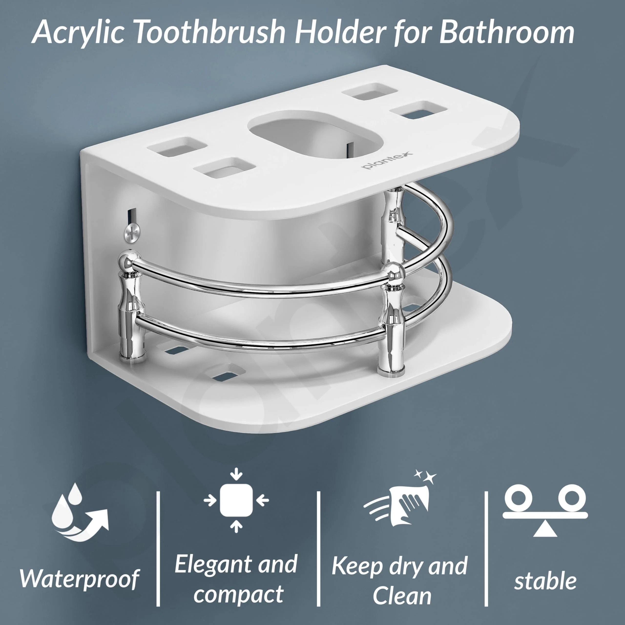 Plantex Acrylic Tooth Brush Holder/Stand/Tumbler for Bathroom Accessories for Home (7-inch; White) - Image 2
