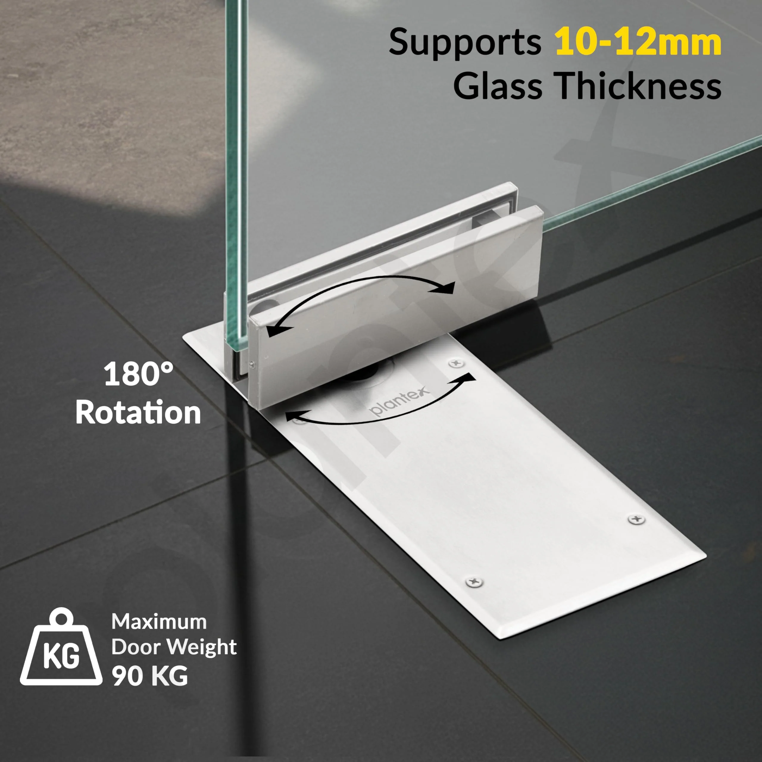 Plantex (Algo) Floor Spring for Glass Door/Patch Tap/Patch Lock for Glass Door - Matt (90 kg) - Image 5