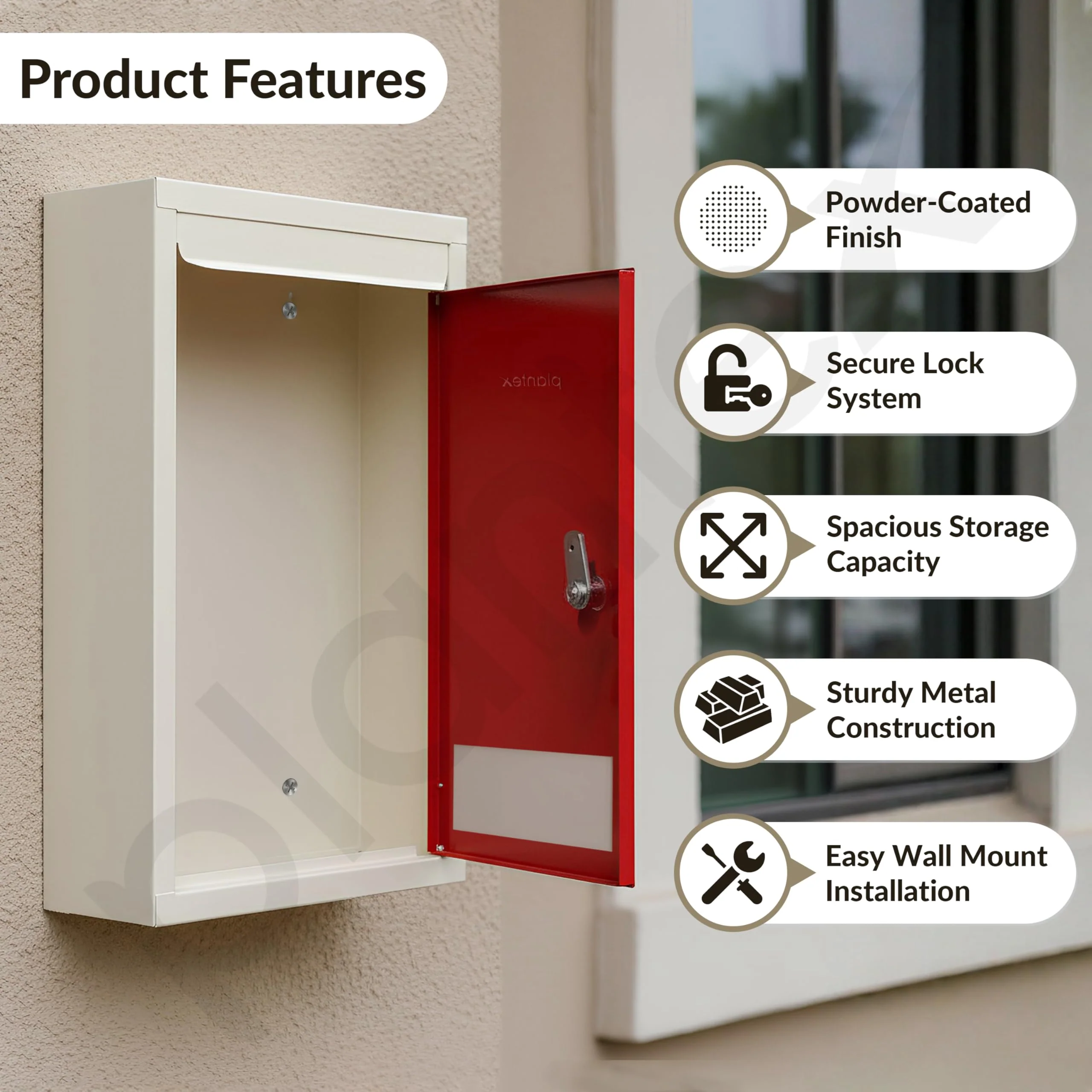 Plantex All in 1 Multipurpose Big Size Letter/Complaint/Suggestion/Donation Box With Lock - Table Top or Wall Mount (Red & Ivory) - Image 2